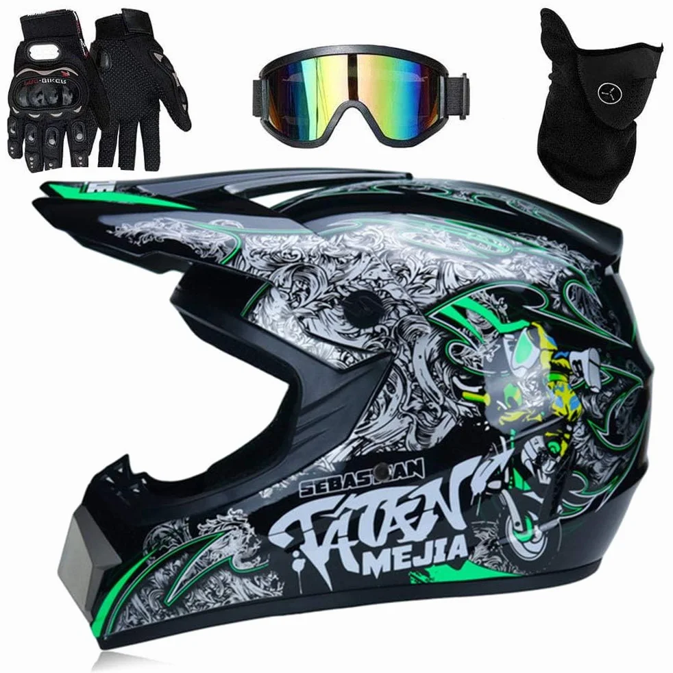 Profesjonalny kask motocrossowy dla dzieci i dorosłych, motocrossowy, dirt bike offroad, kask motocyklowy z goglami ochronnymi, rękawiczkami, osłoną twarzy