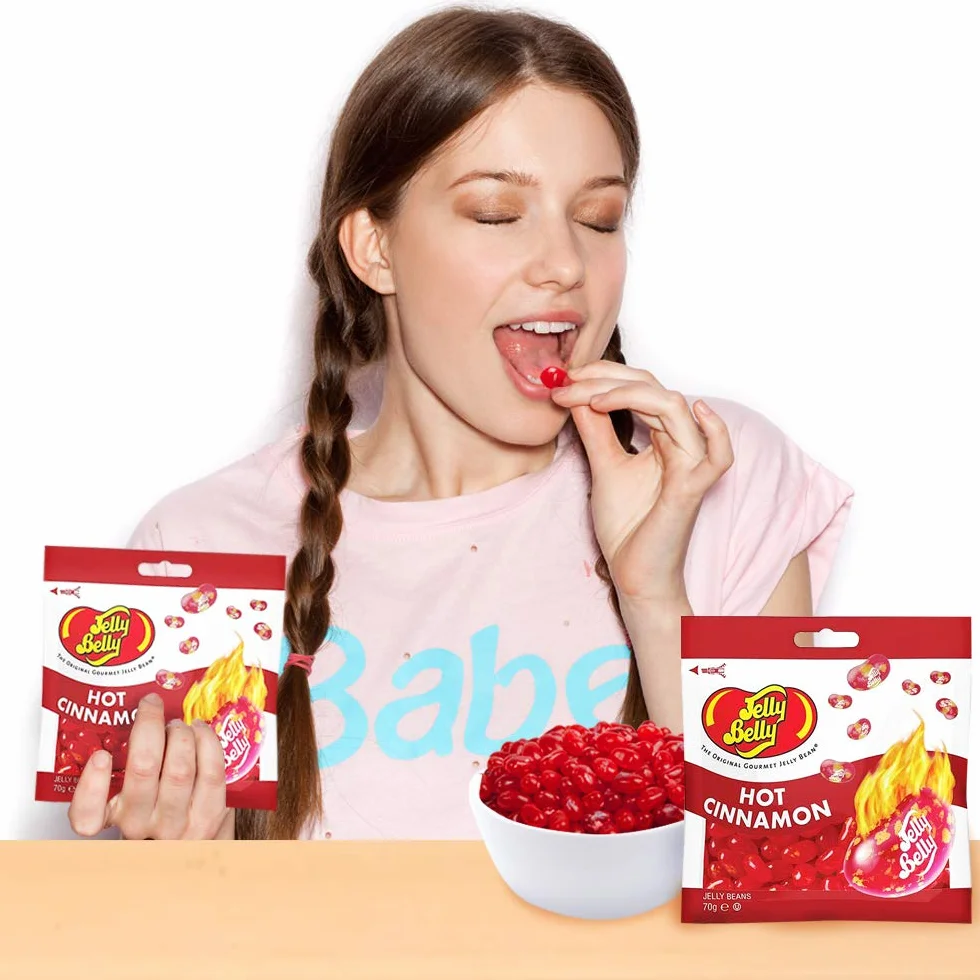 Jelly Belly Jelly Beans - bezglutenowe słodycze, bez nabiału i tłuszczu - smak gorącego cynamonu, prezenty żywnościowe dla dzieci, 70 g (12 sztuk)