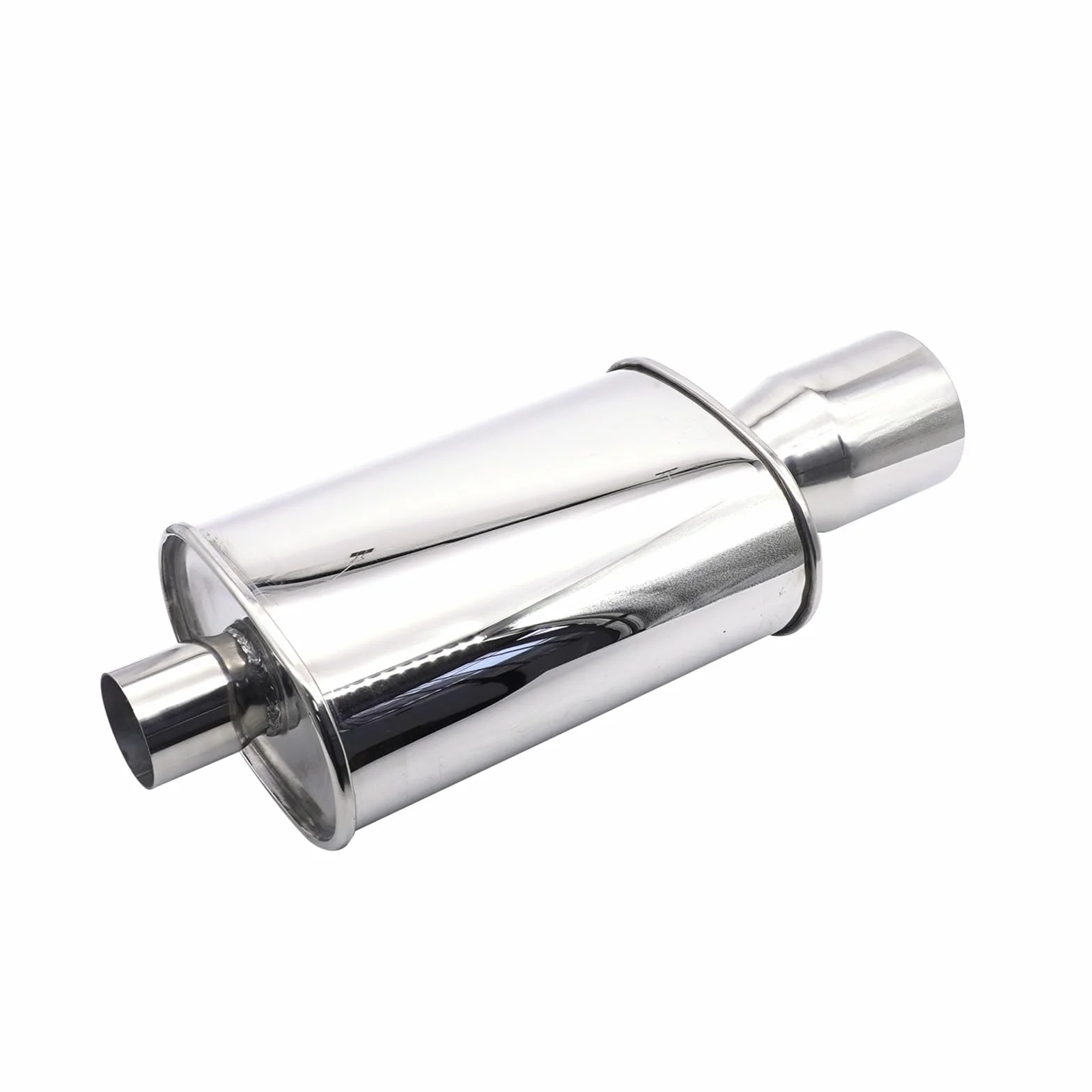 Tłumik wydechowy 2,5" (63 mm) wlot / 73 mm (73 mm) srebrny tłumik samochodowy ze stali nierdzewnej, 300 mm, owalna długość ciała, rura wydechowa, tylna obudowa, końcówki, spawany turbo