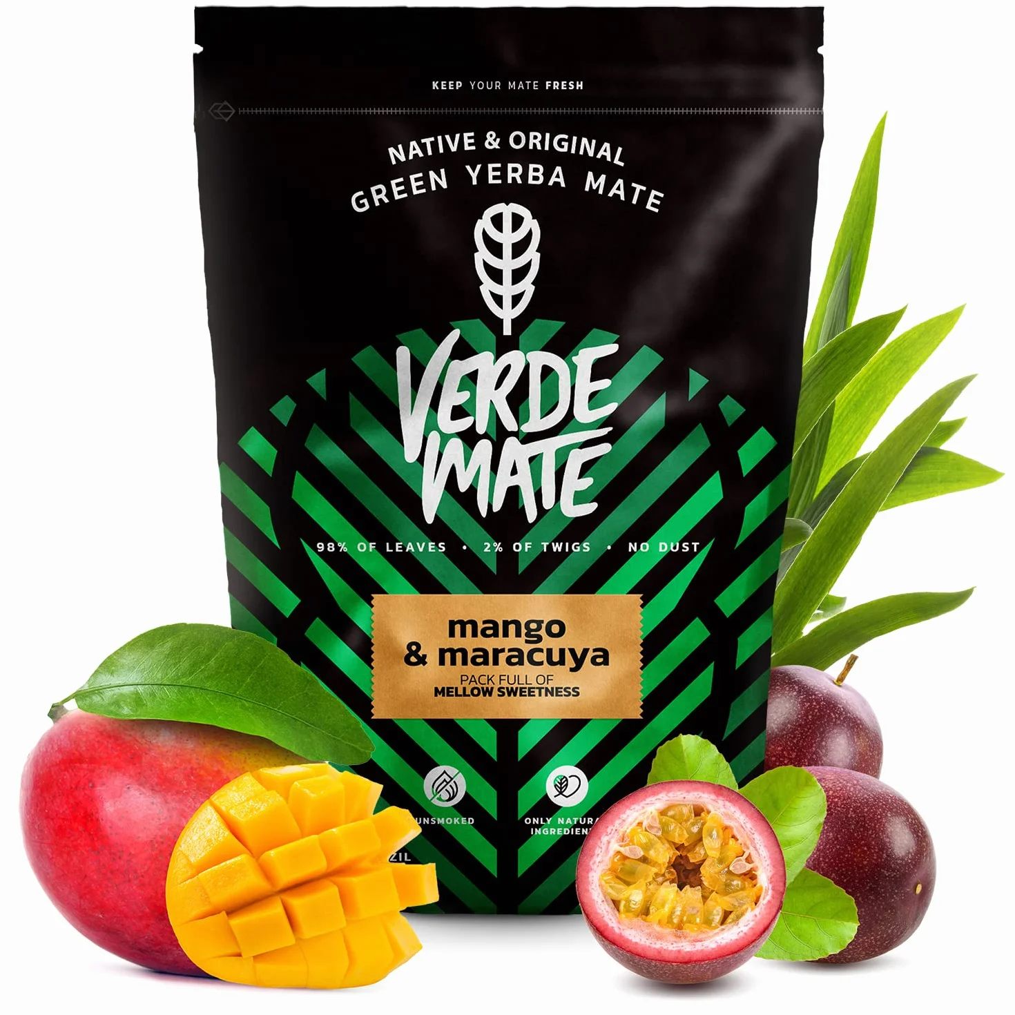 Verde Mate Green Owocowy zestaw Yerba Mate | Mango i Maracuya, Melocoton, Very Strawberry | Brazylijska zieleń Yerba z owocami | Łagodny smak | 3 x 500 g