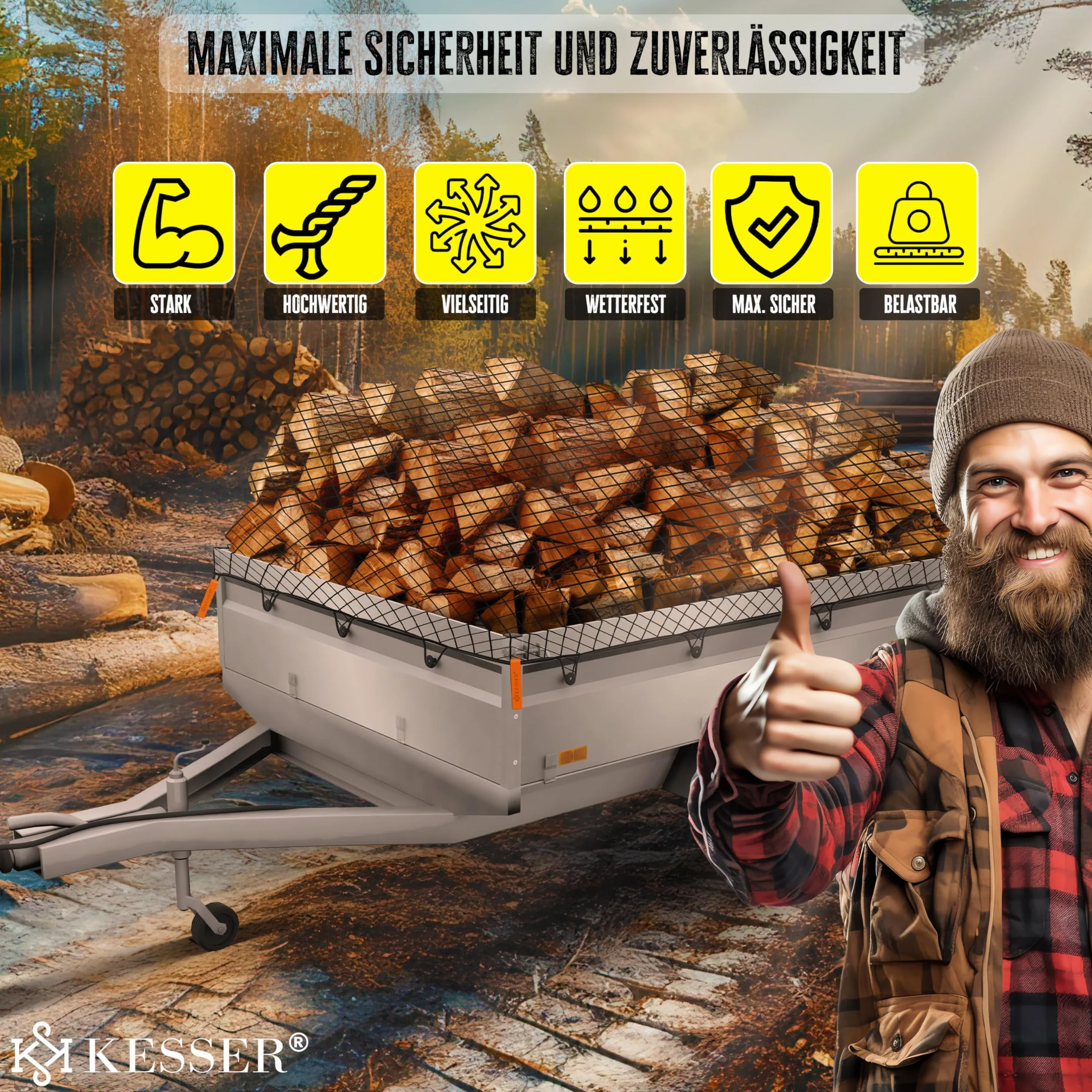 KESSER Siatka na przyczepę 1,5 x 2,7 m, rozciągliwa, drobna siatka do zawieszania z linką napinającą i sznurkiem do zabezpieczenia ładunku, elastyczna siatka zabezpieczająca, znaczniki narożne, haki