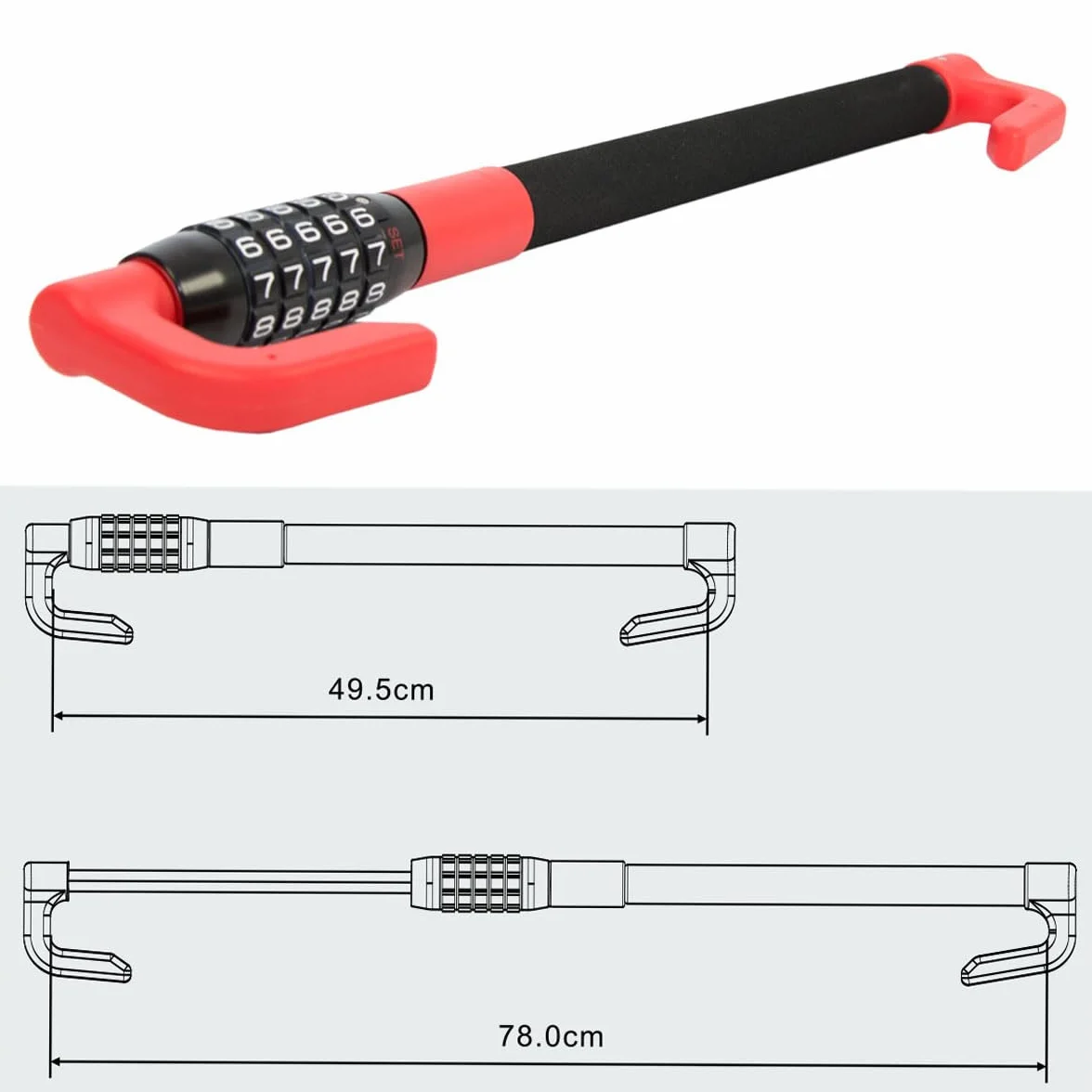 SCHMIDT Security Tools Blokada na i kierownicę LS-2000 49,5-78cm dla samochodów osobowych i ciężarowych, zabezpieczenie przed kradzieżą, z zamkiem liczbowym, blokada ruszenia pojazdem
