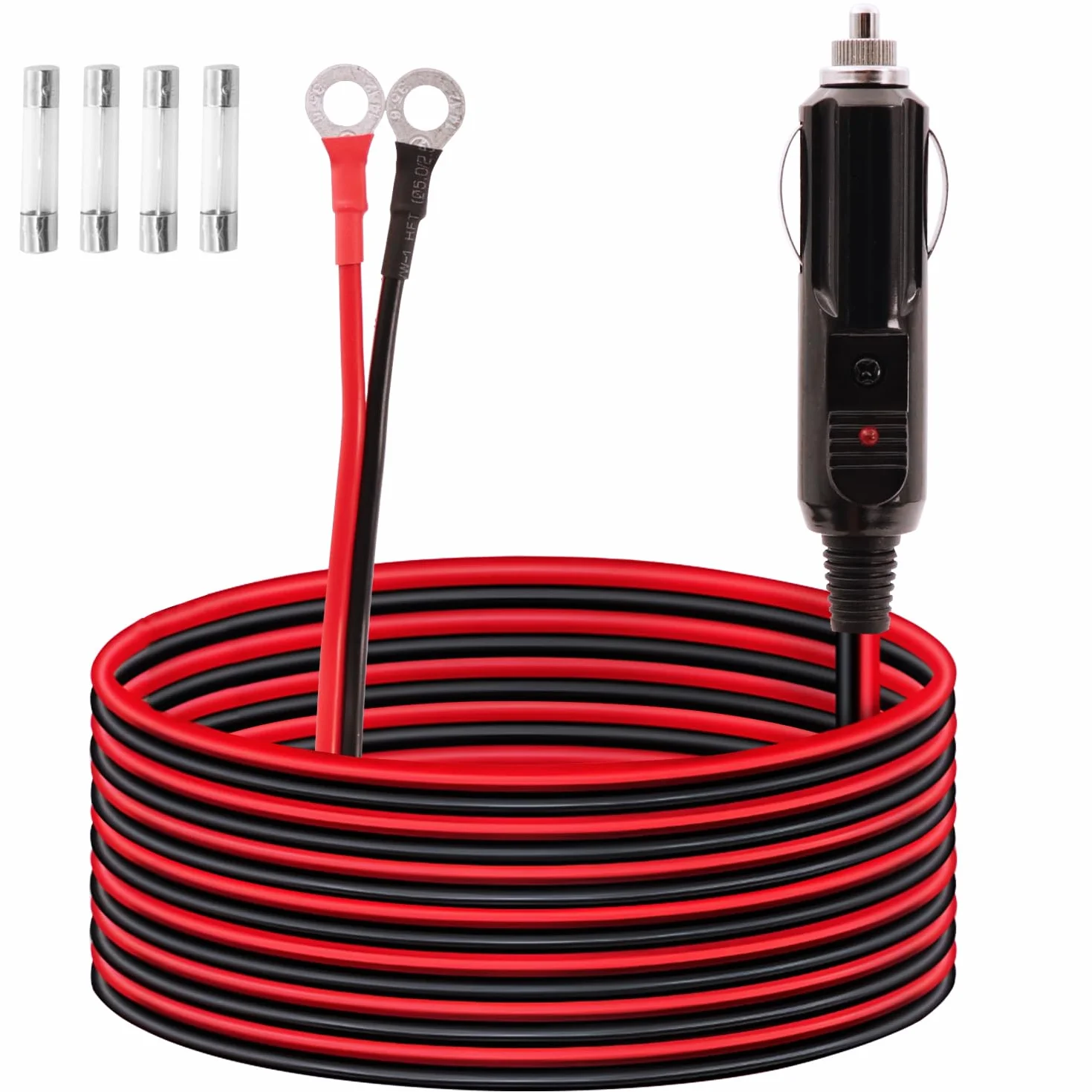 Zapalniczka samochodowa do zacisku O-ring 12 V-24 V, wtyczka do zapalniczki samochodowej, kabel przedłużający z bezpiecznikiem 15 A, do pompy powietrza, kubka elektrycznego i DIY, 10stóp
