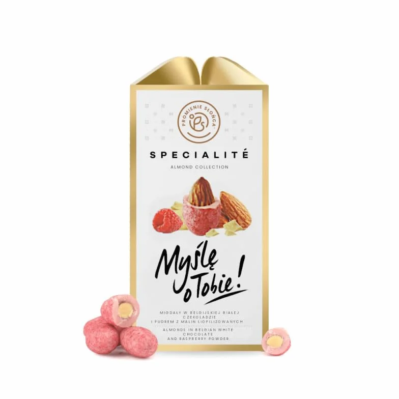 Mini Box: Migdały w białej czekoladzie z malinami liofilizowanymi 80 g