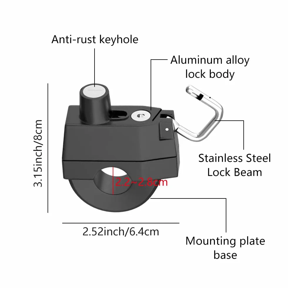 Kask motocyklowy antykradzieżowy, zamek kasku motocyklowego, blokada kasku, blokada kasku antykradzieżowego, uniwersalny kask z kluczami, do rury kierownicy 22-28 mm, motocykl, rower lub skuter