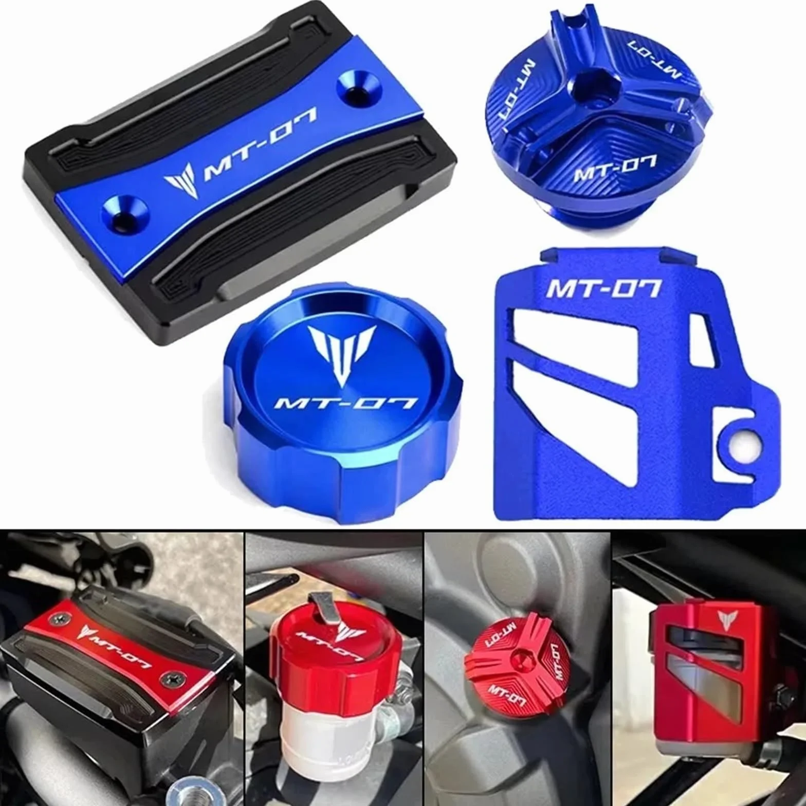 Pasuje do Yamaha MT07 2025 2024 akcesoria MT 07 FZ07 2014-2025 2022 motocykl przedni tylny płyn hamulcowy pokrywa zbiornika korek oleju silnikowego(4-Grey)