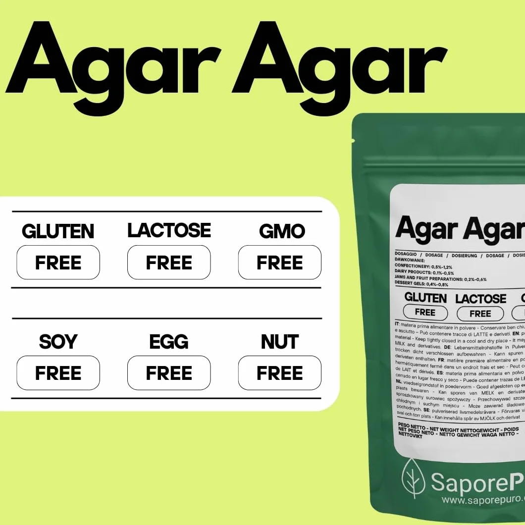 SaporePuro AGAR AGAR w proszku 50 g – Naturalny środek żelujący bez glutenu