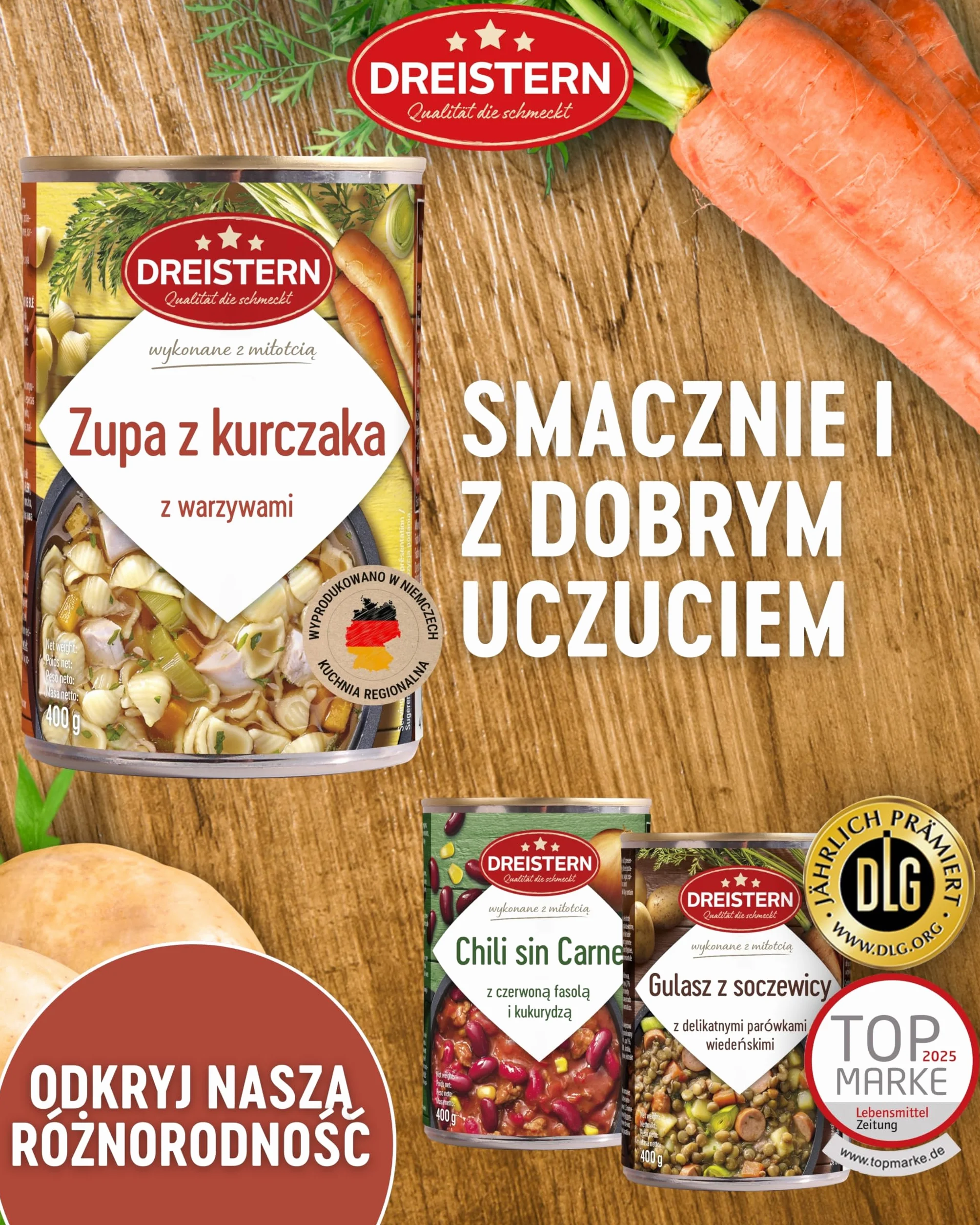 DREISTERN Zupa z Makaronem z Kurczaka z Warzywami, Gotowy Posiłek, Zupa z Makaronem z Kurczaka w Blaszanym Pudełku, Jakość, Która Dobrze Smakuje