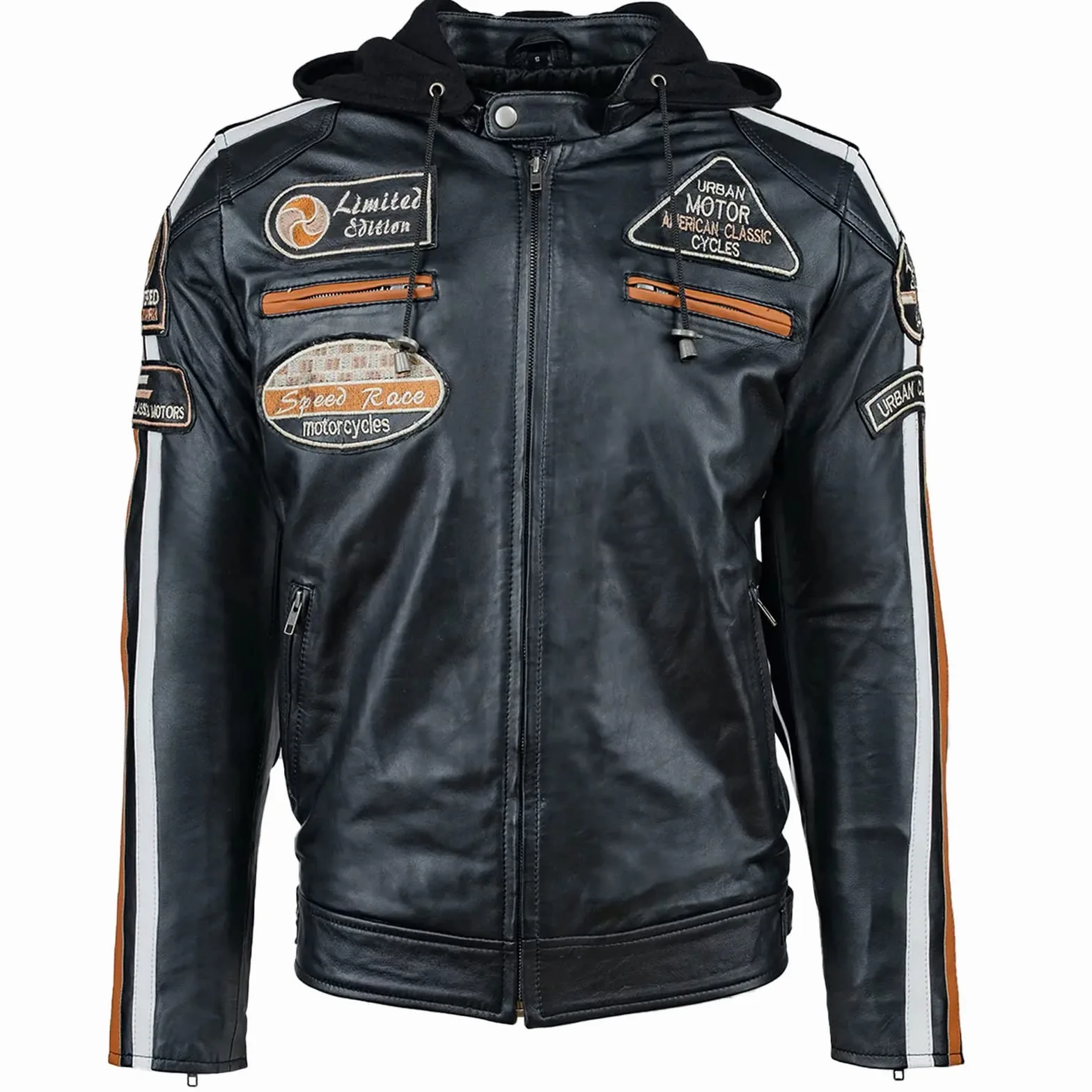 Urban Leather Męska skórzana kurtka motocyklowa z ochraniaczami na plecy, ramiona i łokcie z certyfikatem CE, czarna, 6XL Plus, Czarny