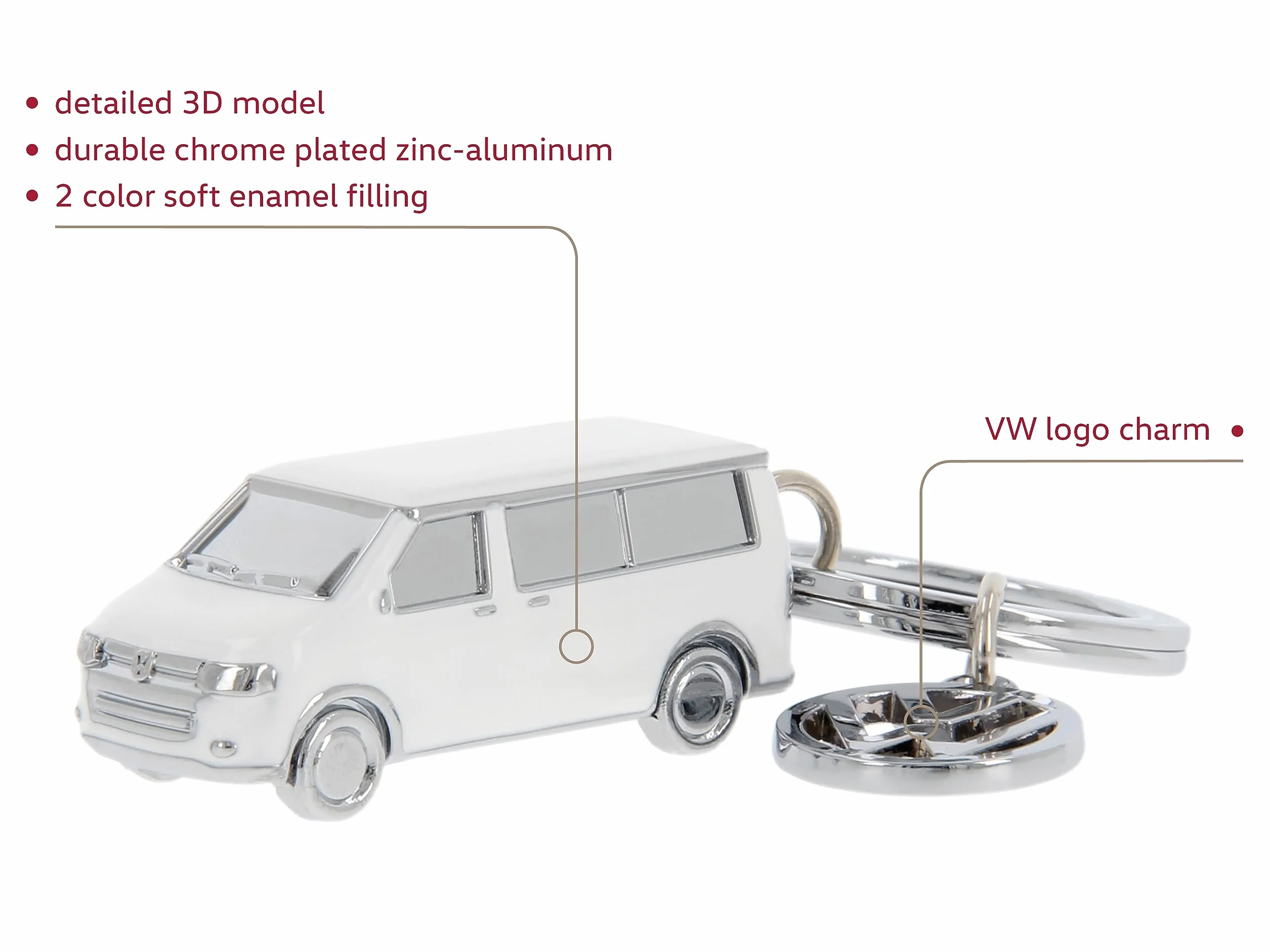 BRISA VW Collection – Volkswagen 3D metalowy breloczek do kluczy, pierścień do kluczy, akcesoria w stylu T5/T6 Bulli Bus (Classic Bus/srebrny)