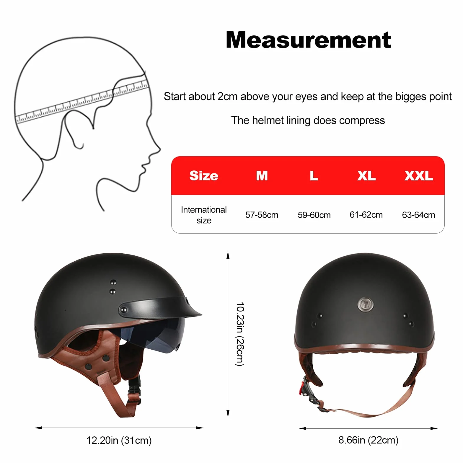 Kask motocyklowy z goglami ochronnymi, dopuszczony do użytku przez DOT/ECE, kask na skuter, motorower, chopper, vintage