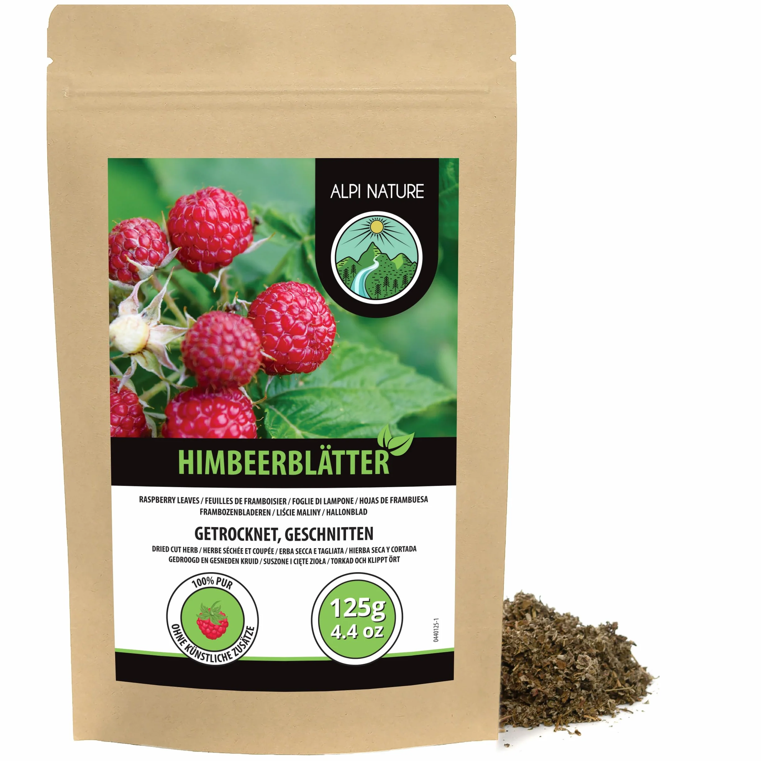 Alpi Nature Herbata z Liści Maliny 125g, Herbata Liściasta, Suszone i Cięte Liście Maliny