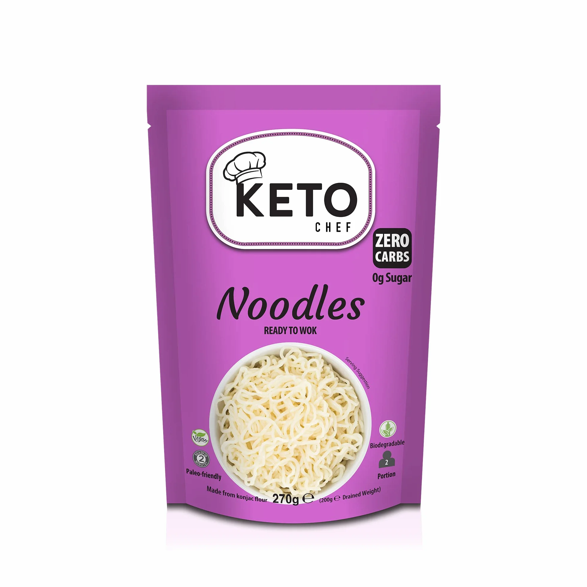 Keto Chef Smukły wegański makaron do kuchenki mikrofalowej - bez Konjac, natychmiastowy makaron Shirataki, bez węglowodanów i cukru, zdrowa dieta niskokaloryczna przyjazna paleo | Gotowa do spożycia