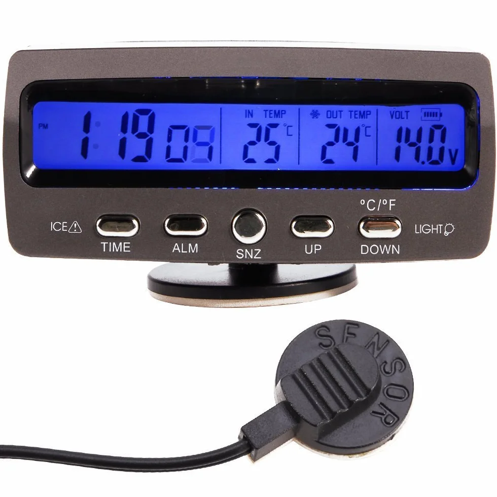 Samochodowy miernik napięcia 12 V z termometrem LCD temperatury/czasu