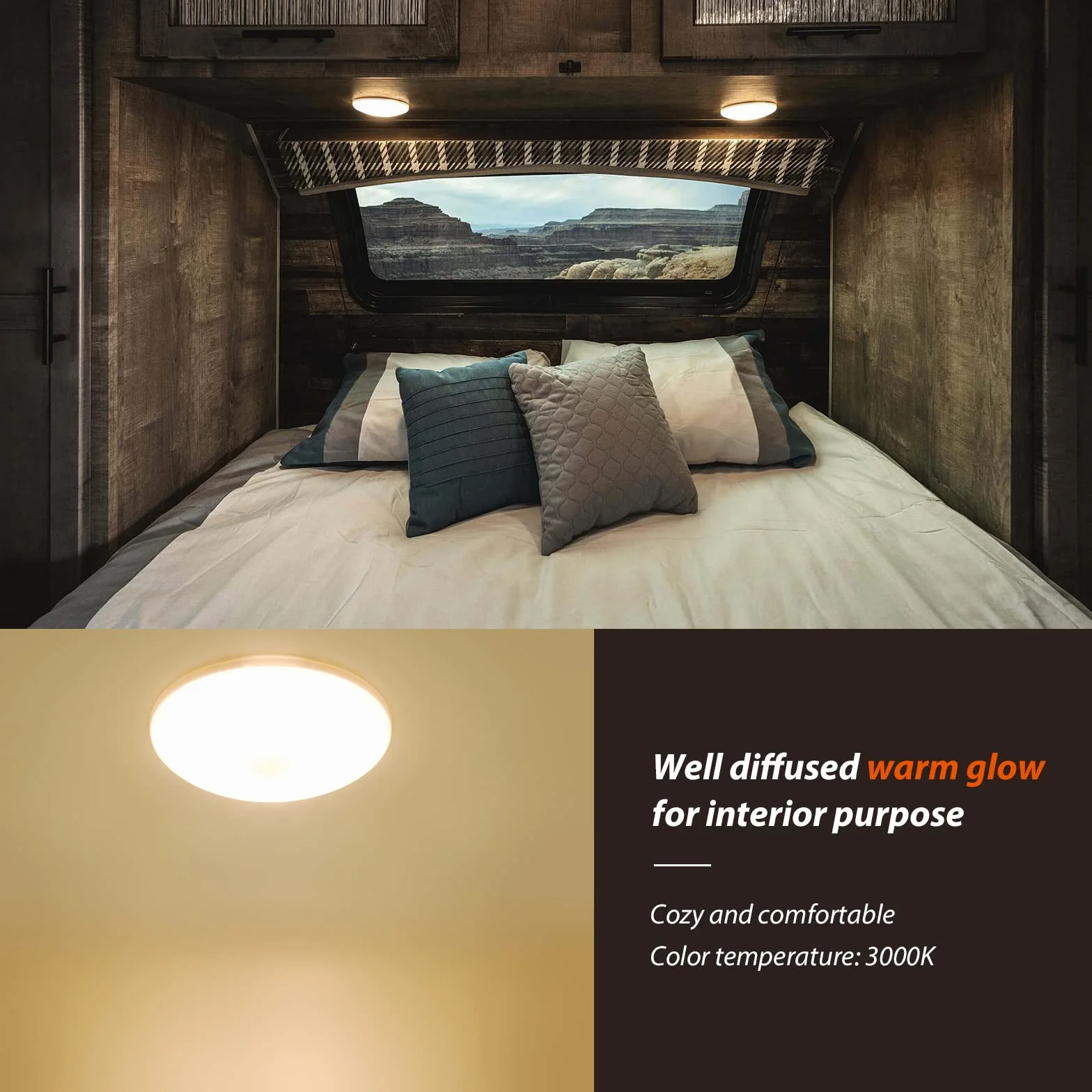Dream Lighting Lampy sufitowe 12 V, ciepła biel, do przyczepy kempingowej, kampera, furgonetki, wewnętrzne oświetlenie LED z włącznikiem widocznym w nocy, 3000 K, okrągłe światła 11,4 cm