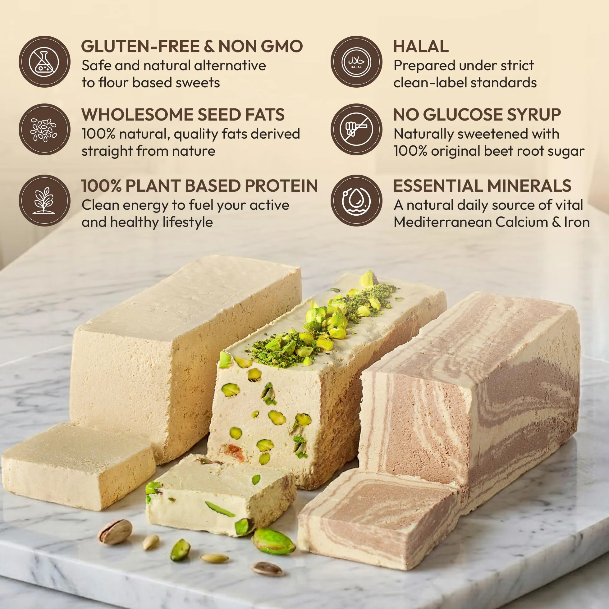 Mughe Gourmet Turecka Chałwa Mix 850g – Eleganckie blaszane pudełko upominkowe. 3 smaki: pistacjowa, marmurkowa czekolada, klasyczna. Kruchy deser Halawa, wegański, wegetariański kosz prezentowy