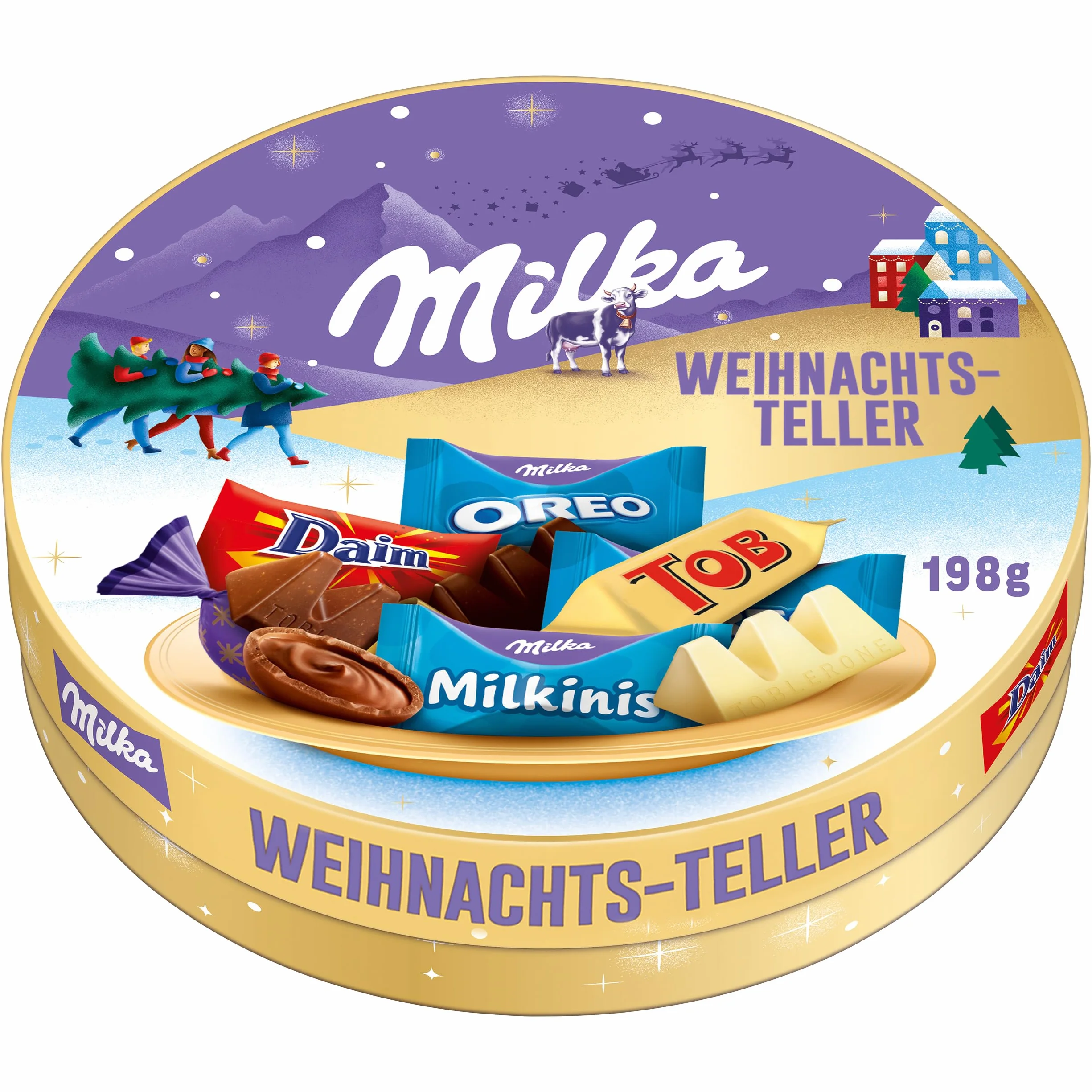 Milka & Friends Talerz bożonarodzeniowy, 1 x 196 g, mieszanka czekolady bożonarodzeniowej, pojedyncze opakowanie, prezent na Boże Narodzenie, słodycze na Boże Narodzenie, ze 100% czekolady z mleka