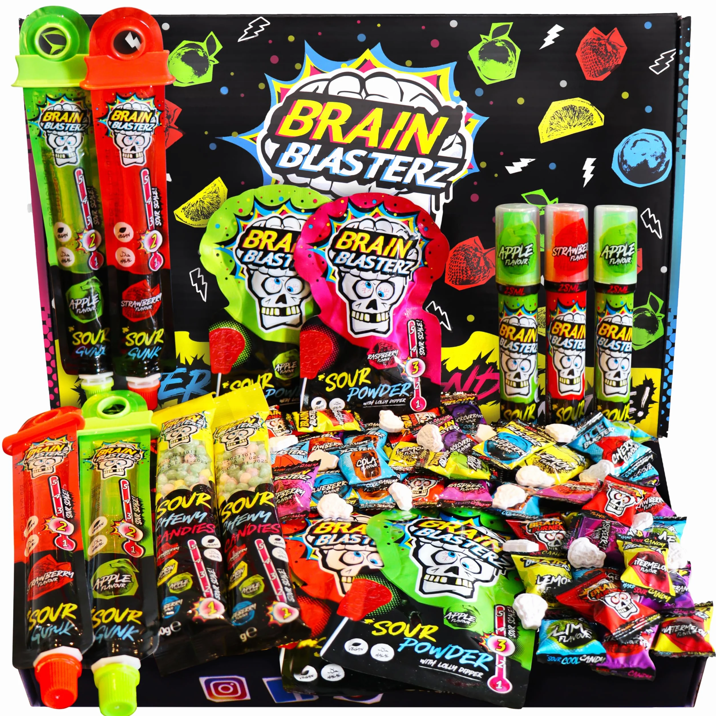 Brain Blasterz Sour Sweets Gift Box LARGE 27pcs Halal Candy Collection Vegan American Sweets