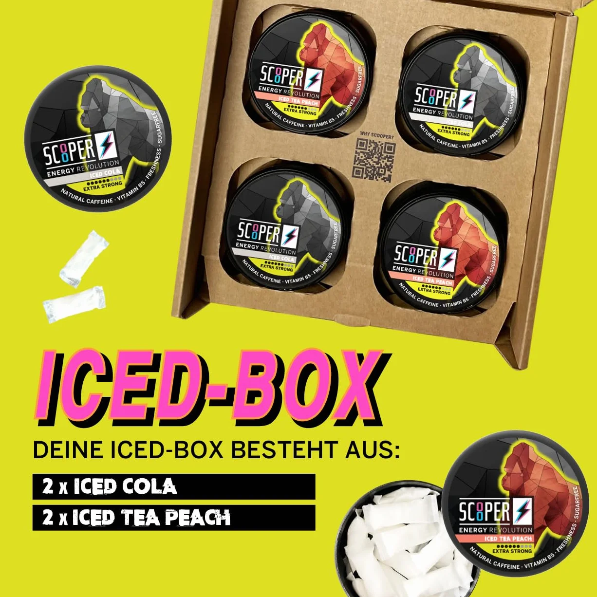SCOOPER Energy 80 mg Iced Box Peach Extra Strong 4 x 7,2 g