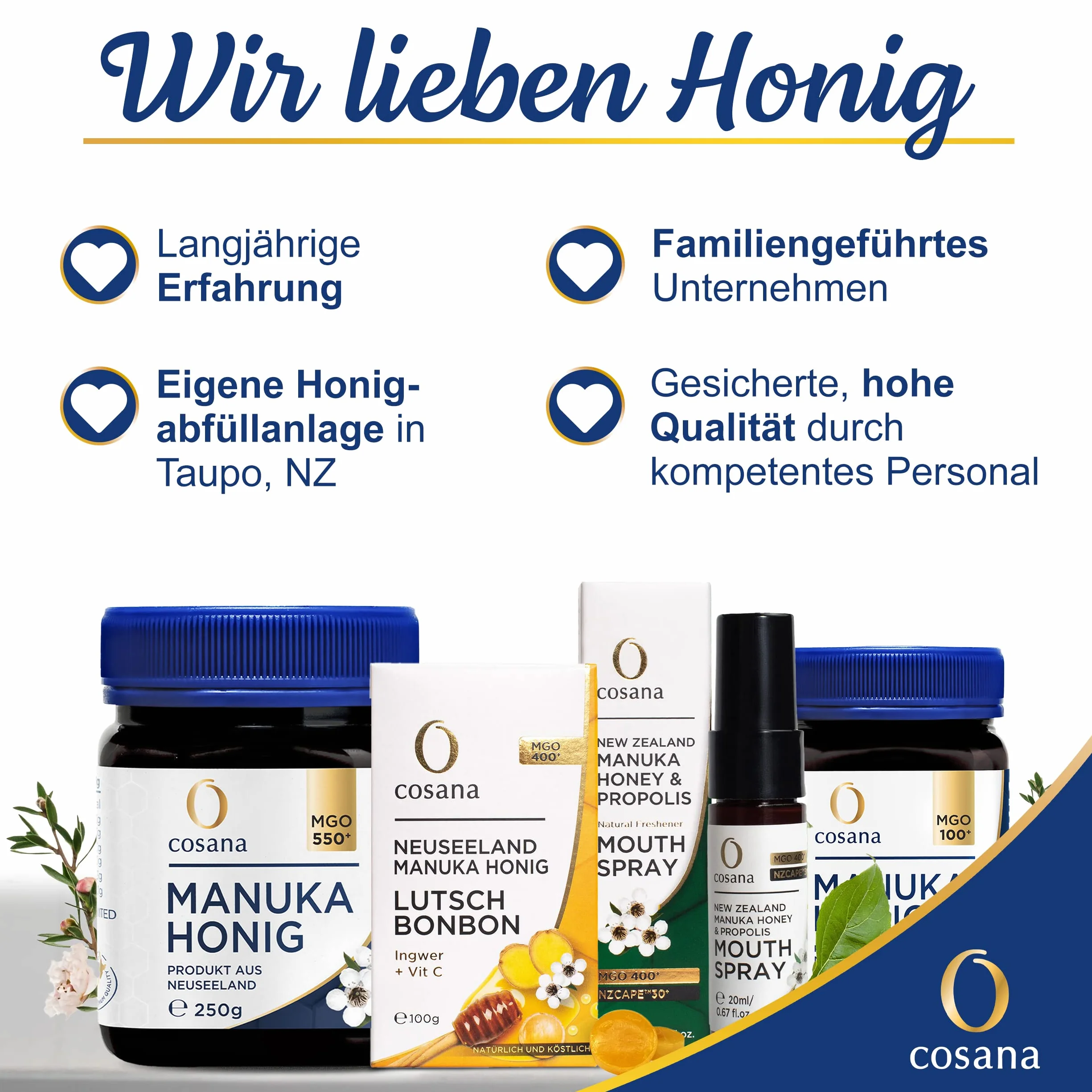 Cosana Manuka Miód 400 MGO Cukierki + Imbir i Witamina C 100g