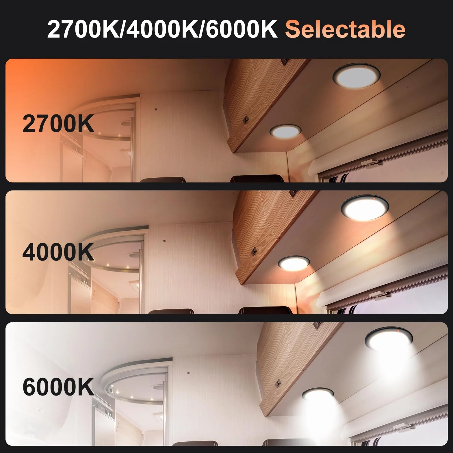 Lampa sufitowa LED 12 V Campervan-2700K / 4000K / 6000 K-860 lumenów, średnica 7,09 ″ aluminiowa przyczepa kempingowa ultra cienka ściemniana lampa LED 12 V RV do kampera przyczepy łodzi