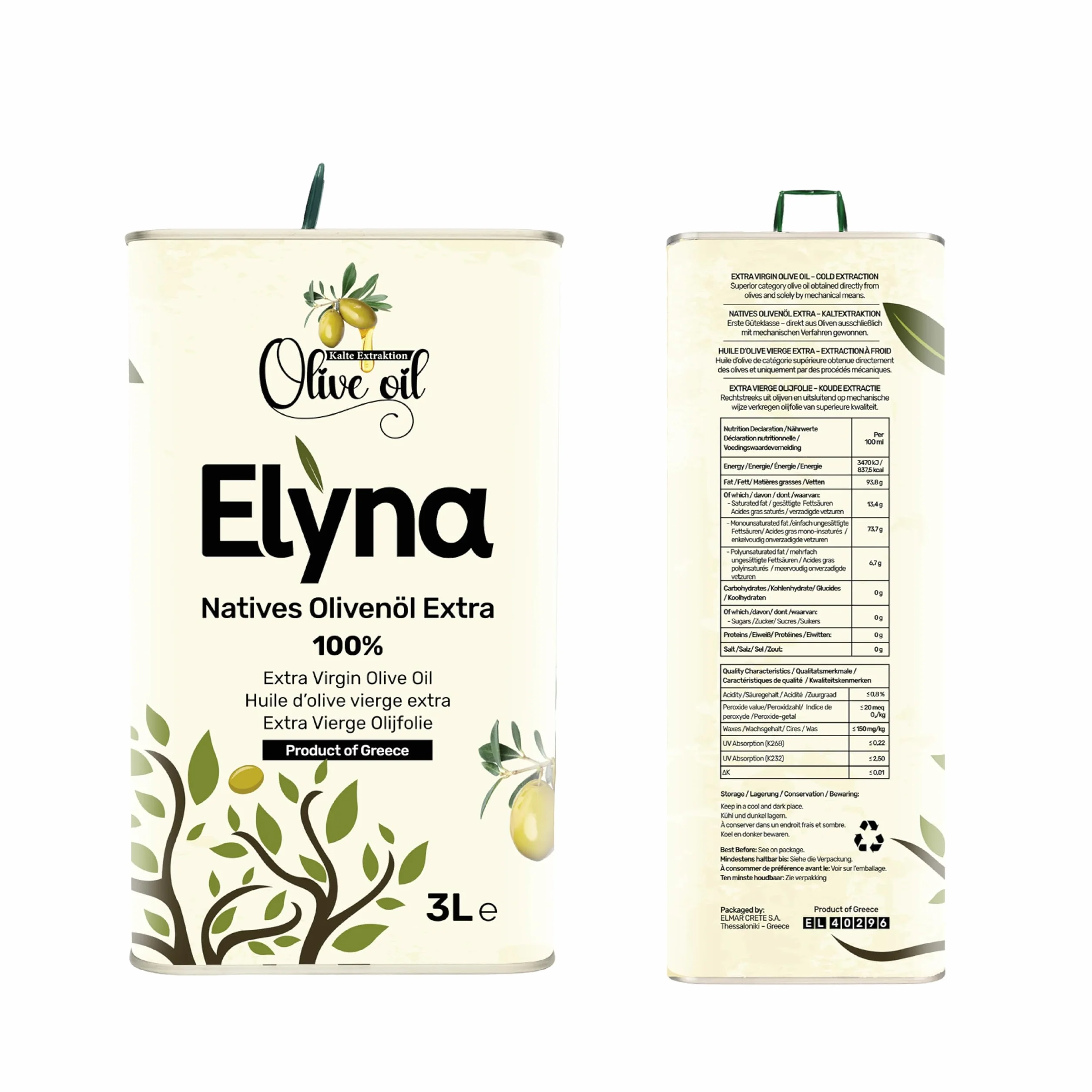 Oliwa z Oliwek Extra Virgin Grecka Premium Tłoczona na Zimno 3 L