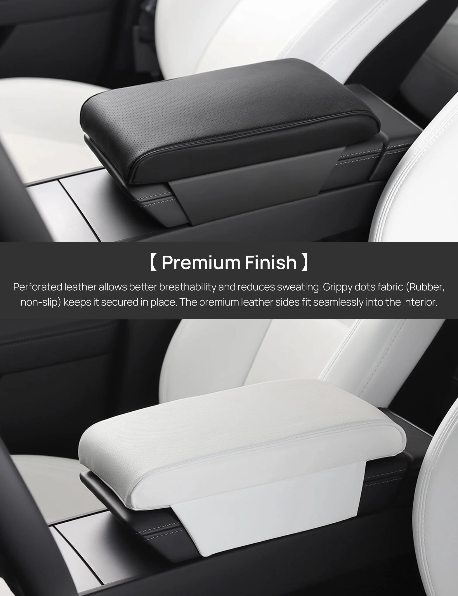 TPARTS Leather Armrest Support Cushion for Tesla Model 3/Y/X/S Tesla Armrest Decor Interior Accessories Memory Foam Console Pillow Elbow Rest Cover Pad (Black)