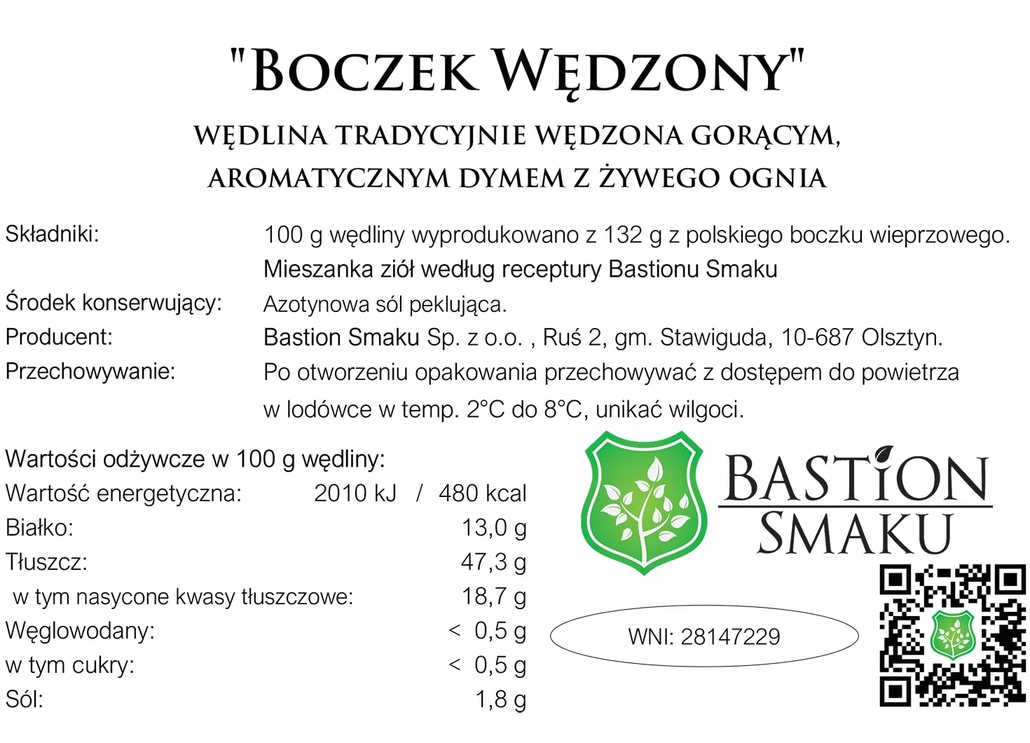 Wędzony boczek marynowany w ziołach tradycyjnie wędzony wieprzowina bez dodatków 400 g