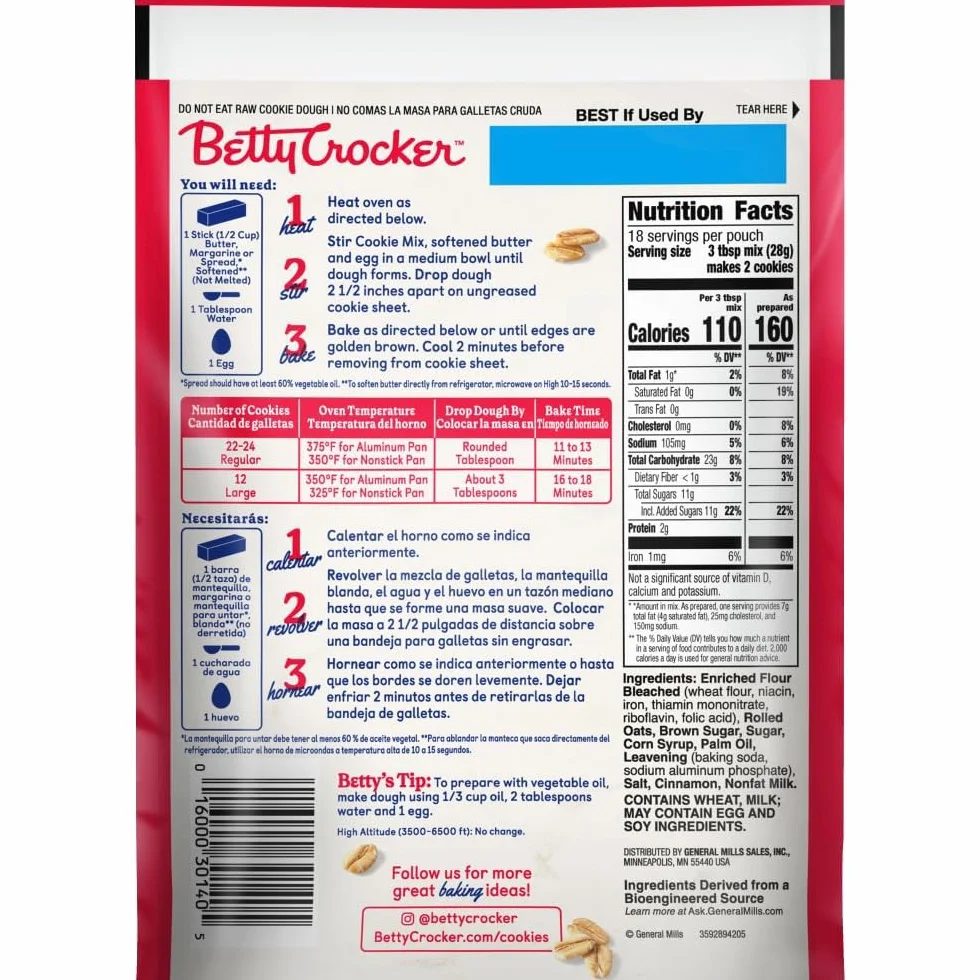 Betty Crocker Mieszanka ciasteczek owsianych, 496 g