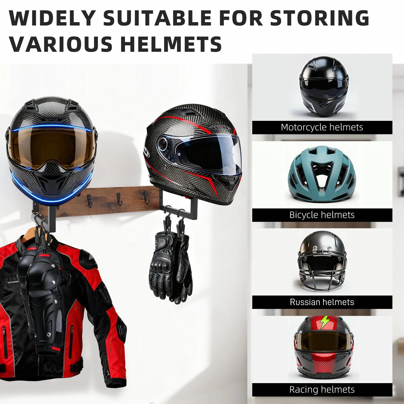 Uchwyt ścienny na kask motocyklowy, stojak z organizerem, do przechowywania akcesoriów motocyklowych