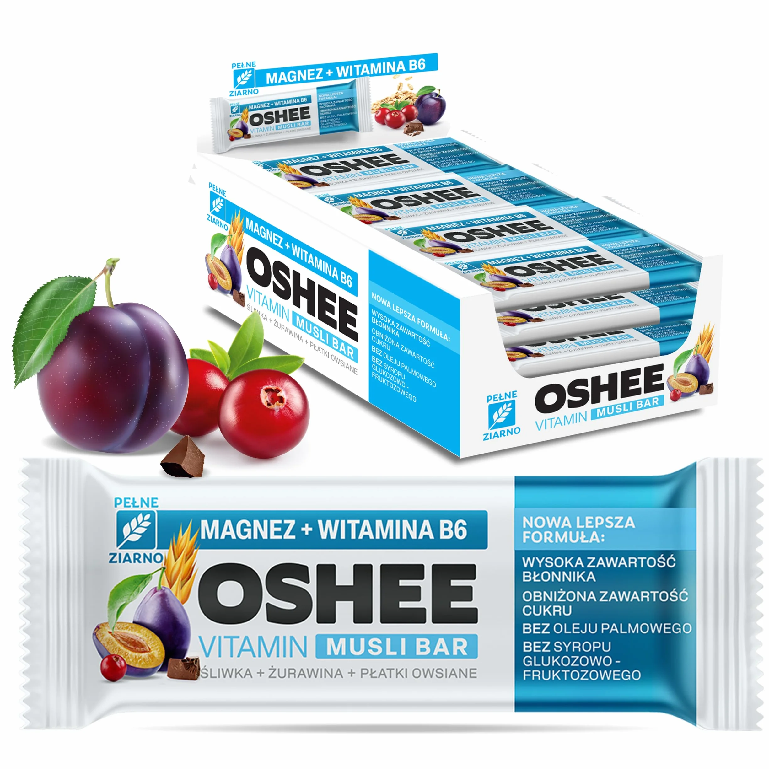 25x OSHEE Vitamin musli bar magnez + witamina B6 śliwka żurawina 40 g