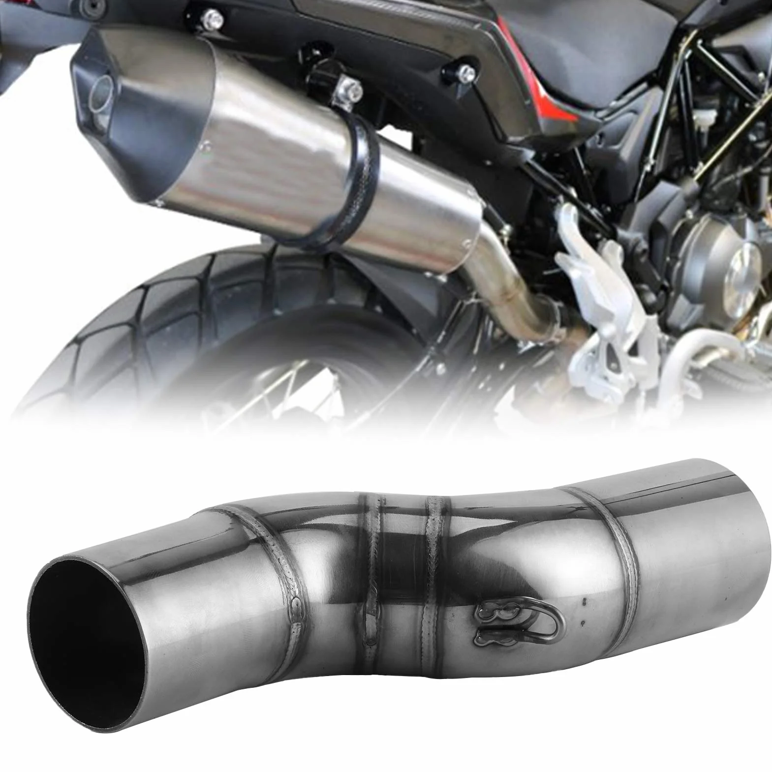 Yctze motocykl wydechowy środkowy łącznik rura ze stali nierdzewnej pasuje do Benelli TRK 502X 2018-2020 1 x środkowa rura wydechowa 2 x szekla sprężynowa