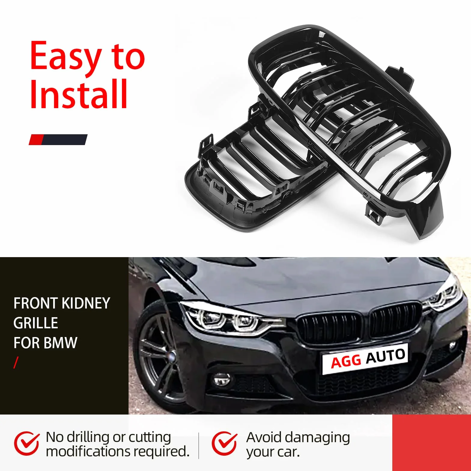Błyszcząca czarna kratka chłodnicy przednie nerki 6 podwójnych prętów do BMW serii 3 F30/F31 2012-2018