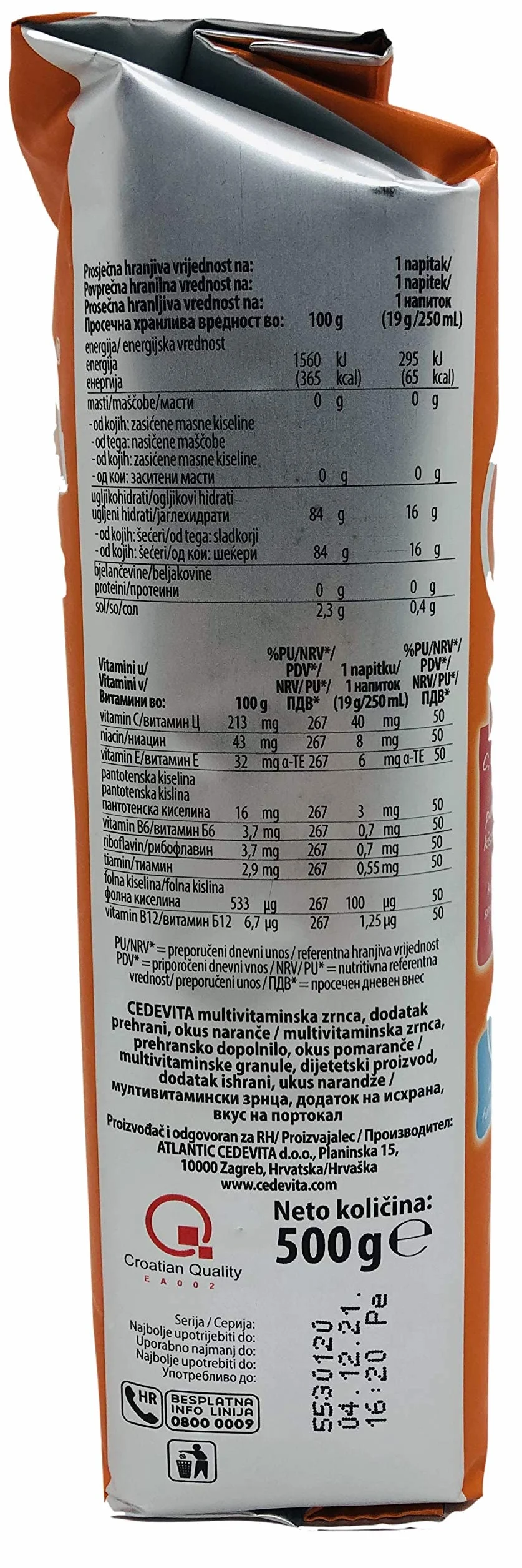 Cedevita Instant 9 witaminy napój w granulkach 500 g (do 6,5 l napojów) pomarańczowy