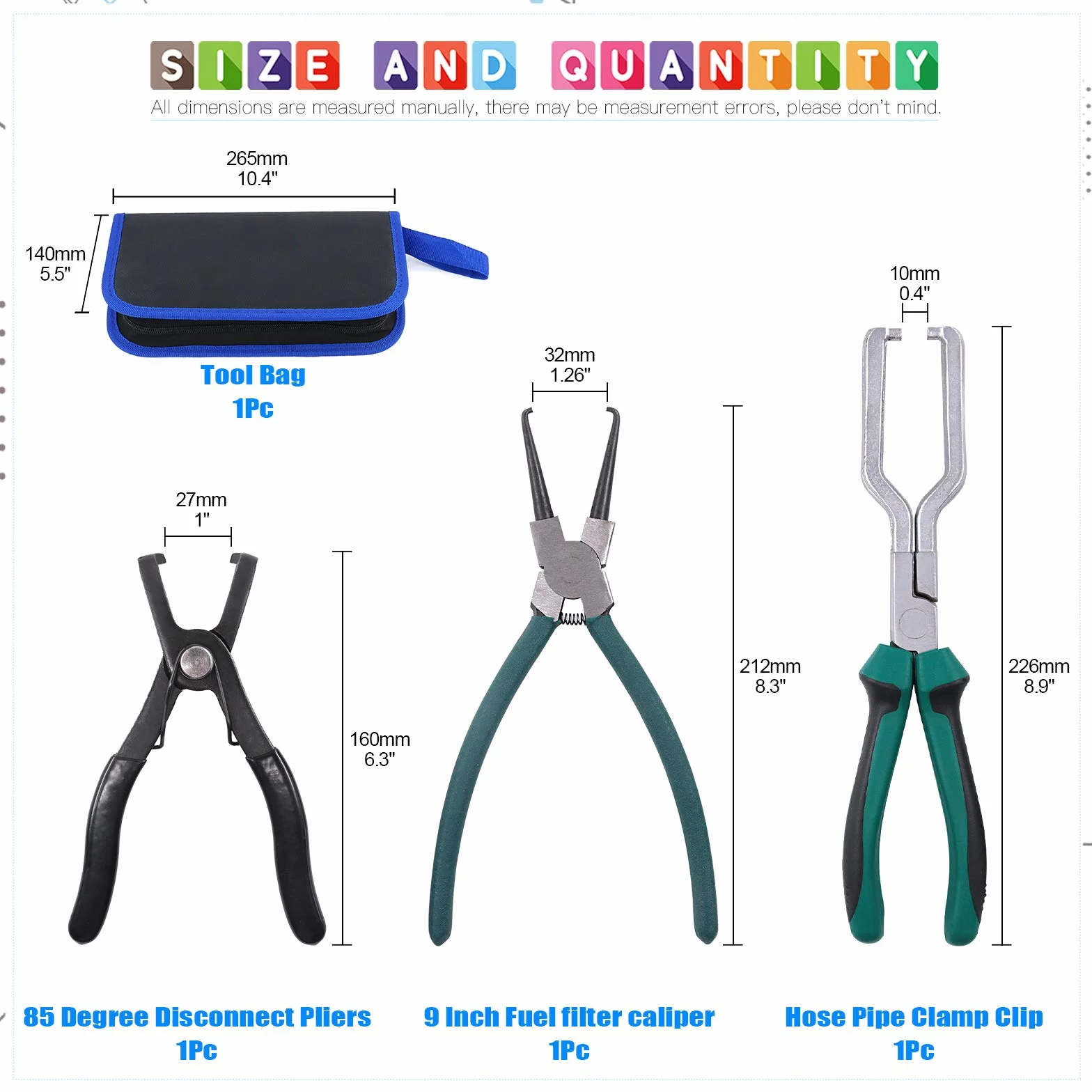 Glarks Fuel Line Pliers Set 9 Inch Fuel Filter Caliper Pipe Clamp Clip Disconnect Pliers for Auto Maintenance