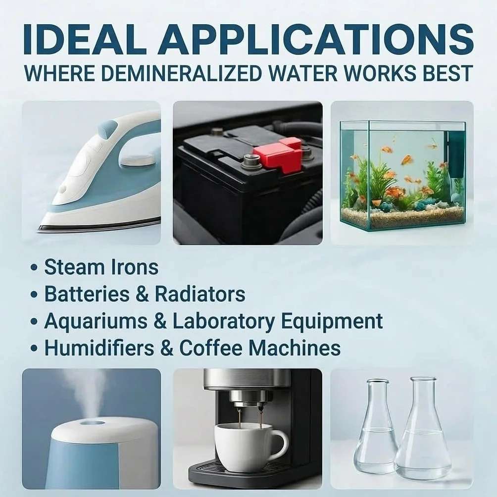 GiDeli Woda demineralizowana 2 x 5L Woda destylowana do żelazka, baterii, chłodnic, nawilżaczy, akwarium i laboratorium Woda bez wapnia, bezzapachowa, klarowna