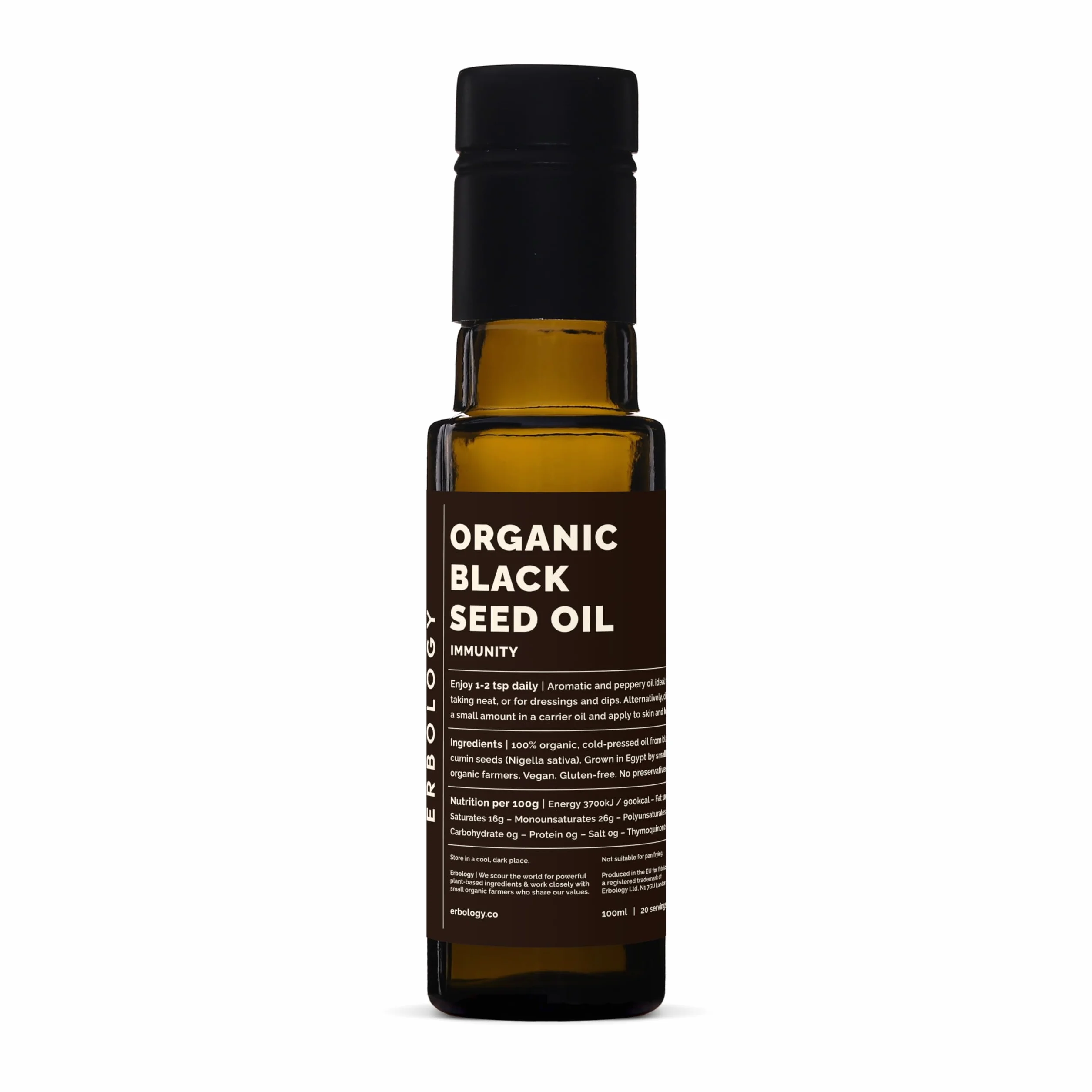 Erbology Organiczny olej z czarnych nasion 100 ml – Nigelle sativa – tłoczony na zimno – ponad 2,5% tymochinonu – wspomaga zdrowie układu pokarmowego i odporność – bez GMO – bez dodatków i