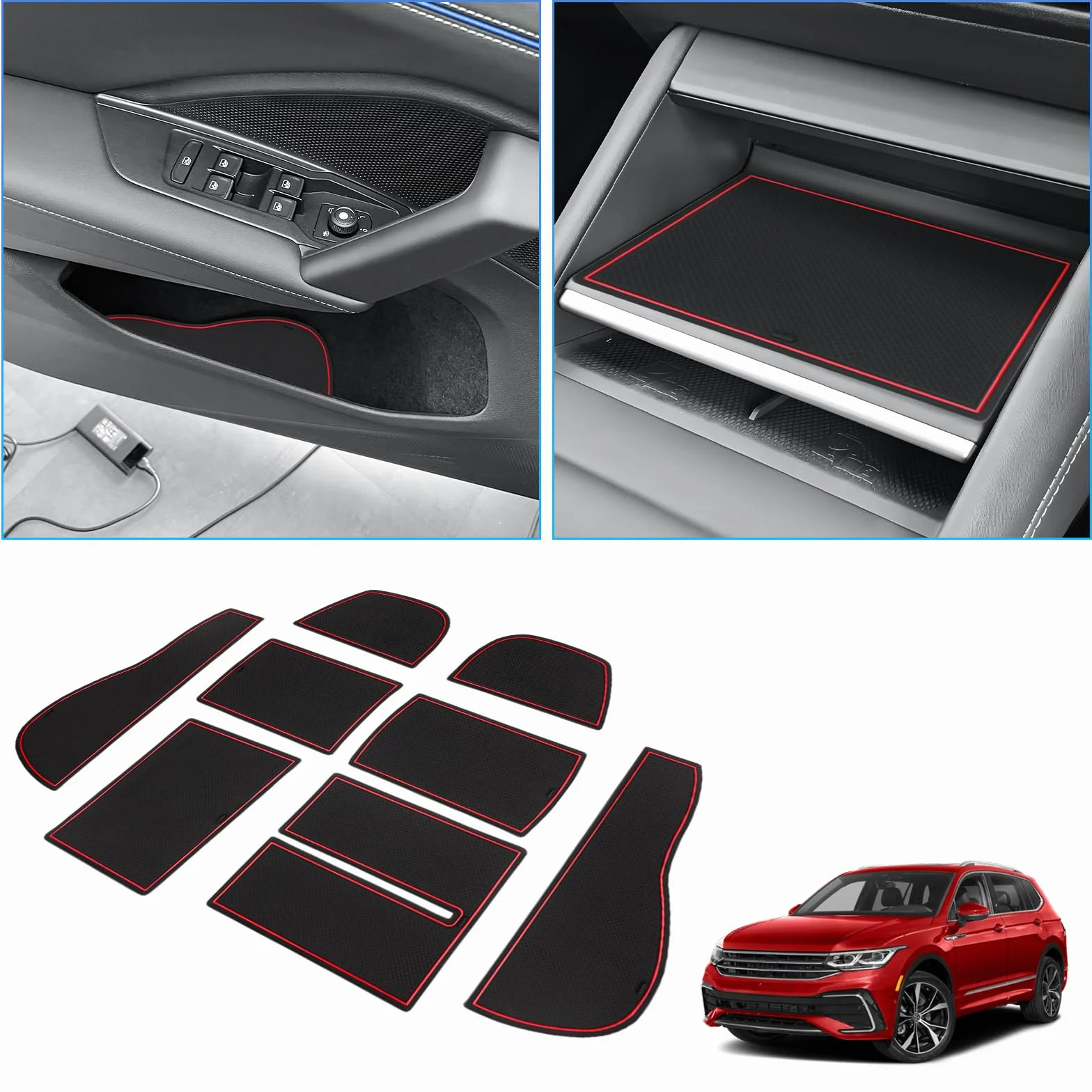 BIXUAN Tiguan3 kompatybilne z VW Tiguan 3 2024 maty antypoślizgowe, gumowe maty do konsoli środkowej, podłokietników, uchwytów na napoje, kierownica, szew drzwiowy, 8 sztuk