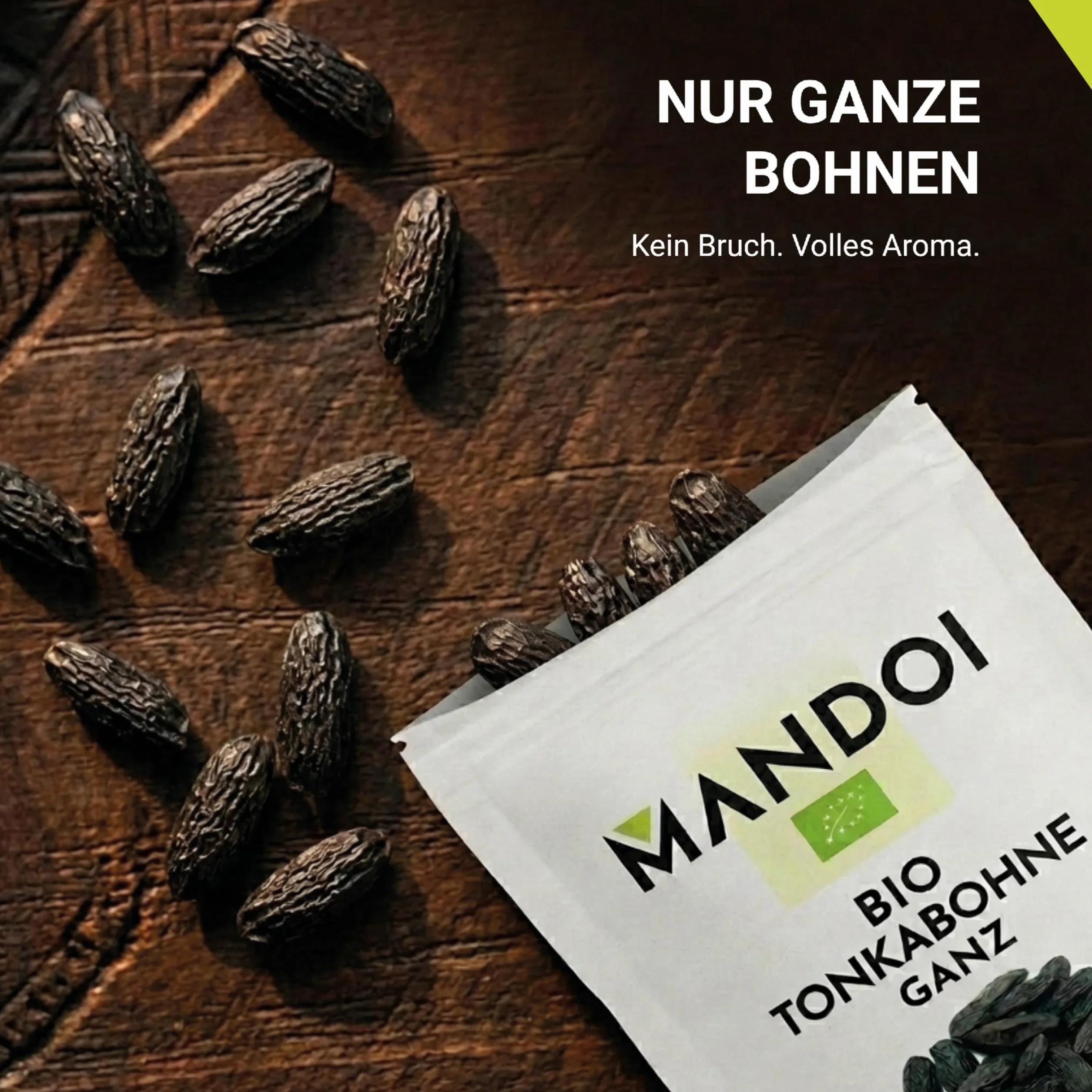 Mandoi BIO Tonkabohne ganz, 10 Stück. Premium BIO Tonkabohnen aus Brasilien. Tonka Bohne Gin Gewürze
