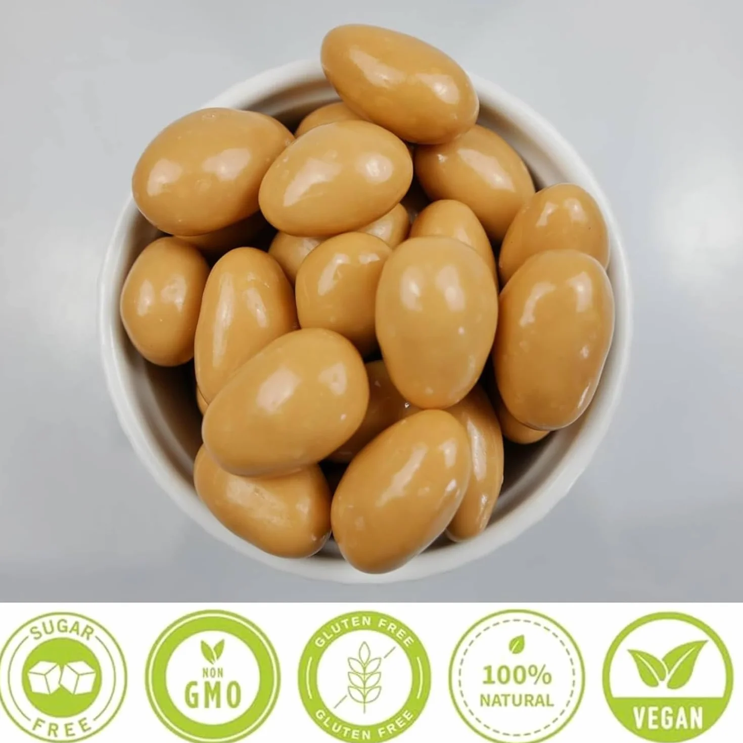 HiFood migdały w białej czekoladzie z solonym karmelem 500 g, słodko słona przekąska, chrupiąca przekąska, duże opakowanie, zapas dla rodziny i gości