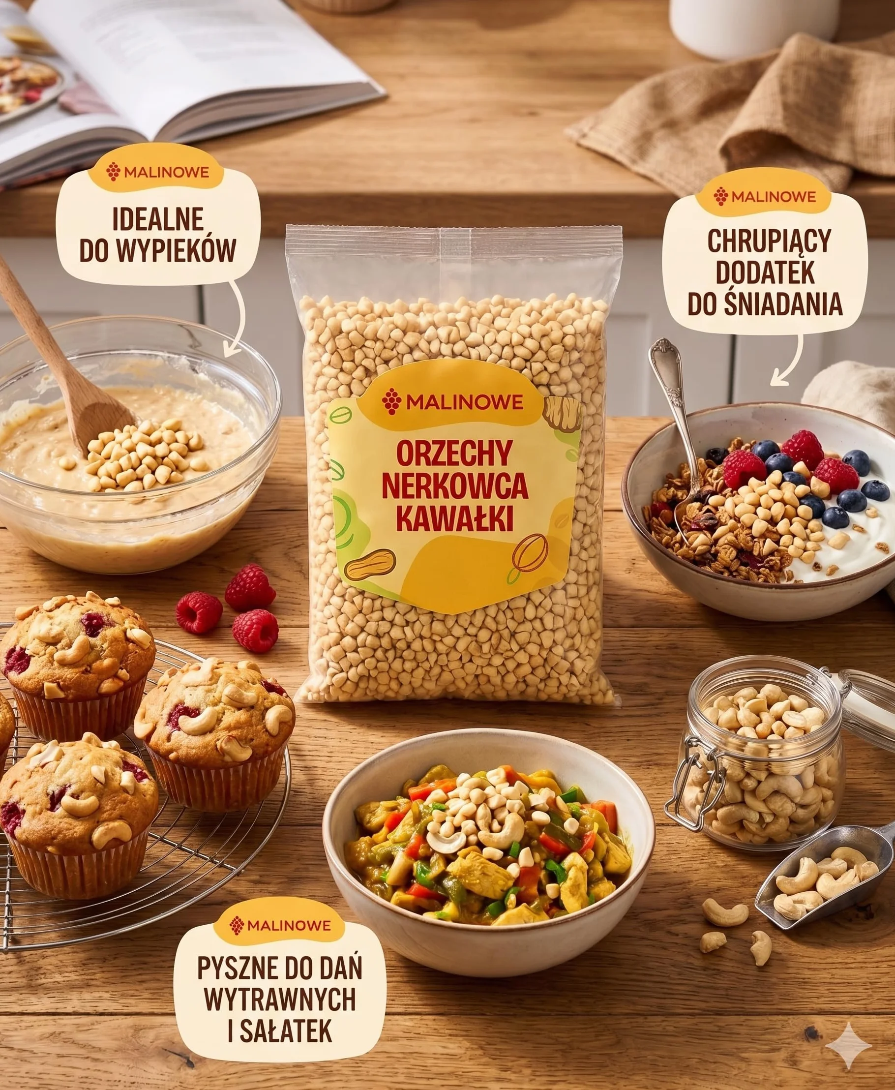 ORZECHY NERKOWCA KAWAŁKI Malinowe 500g Naturalne