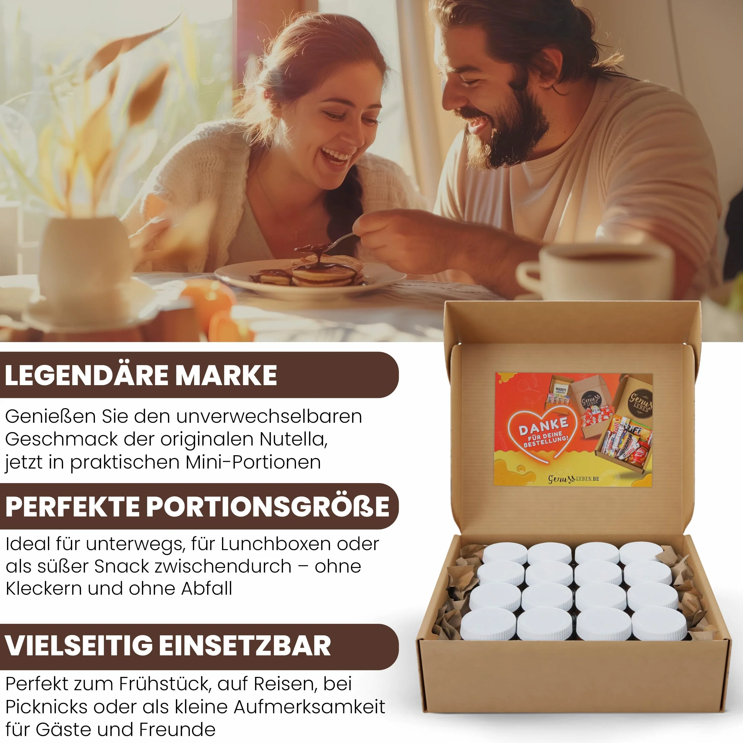 Genussleben Pudełko 16 mini szklanek krem z orzechów laskowych 25 g