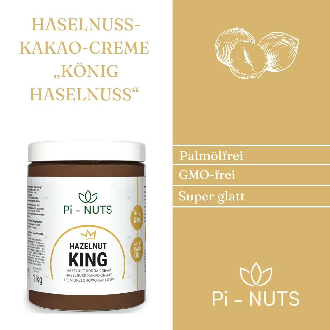 Pi-nuts Krem z orzechów laskowych z kakao do 45% orzechów laskowych - masło orzechowe do smarowania chleba słodko - słodycze - pasta z orzechów laskowych do lodów, do pieczenia, do smarowania -