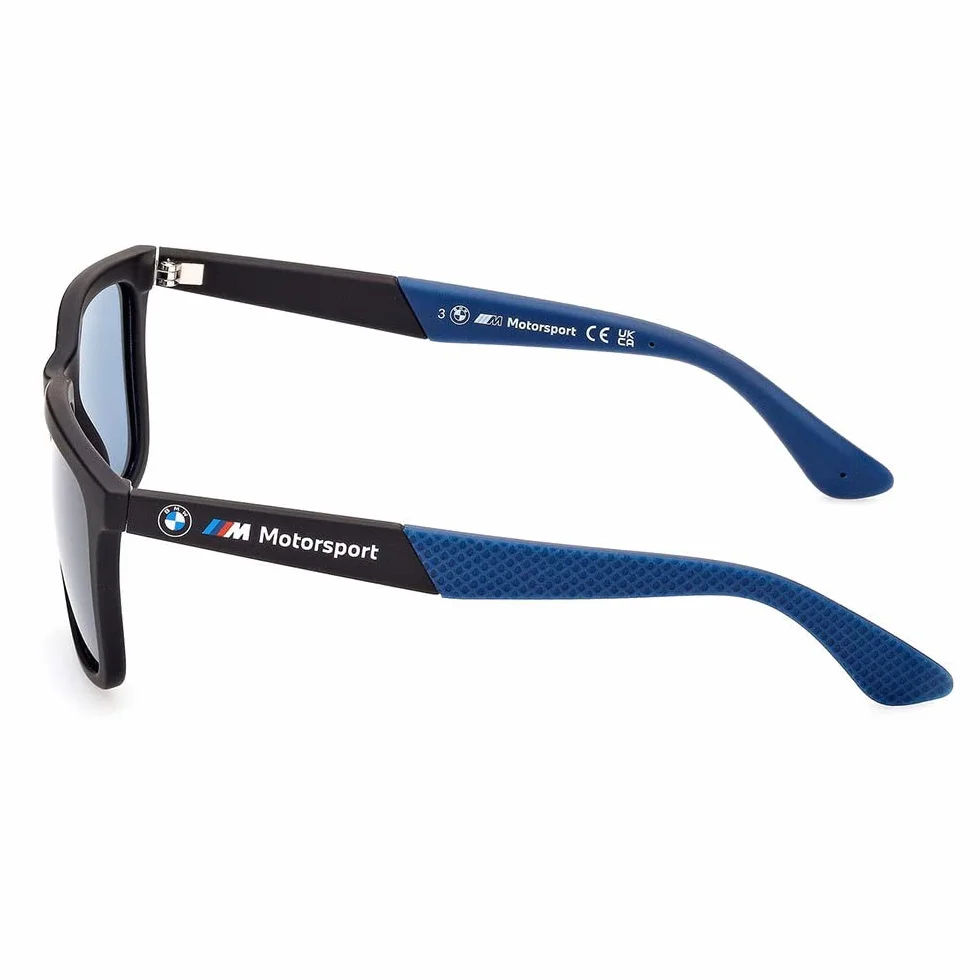 BWM M Motorsport BS0031 męskie okulary przeciwsłoneczne, lekkie okulary przeciwsłoneczne, prostokątne soczewki, niebieskie szkło polaryzacyjne, matowe czarne, czarny, 54