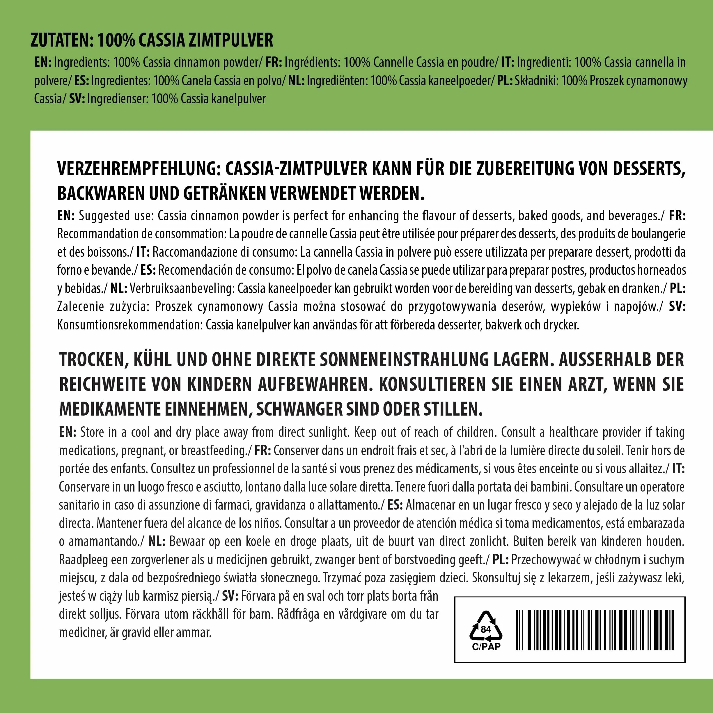 Alpi Nature Proszek Cynamonowy 500g, Mielona Kora Cynamonu Cassia