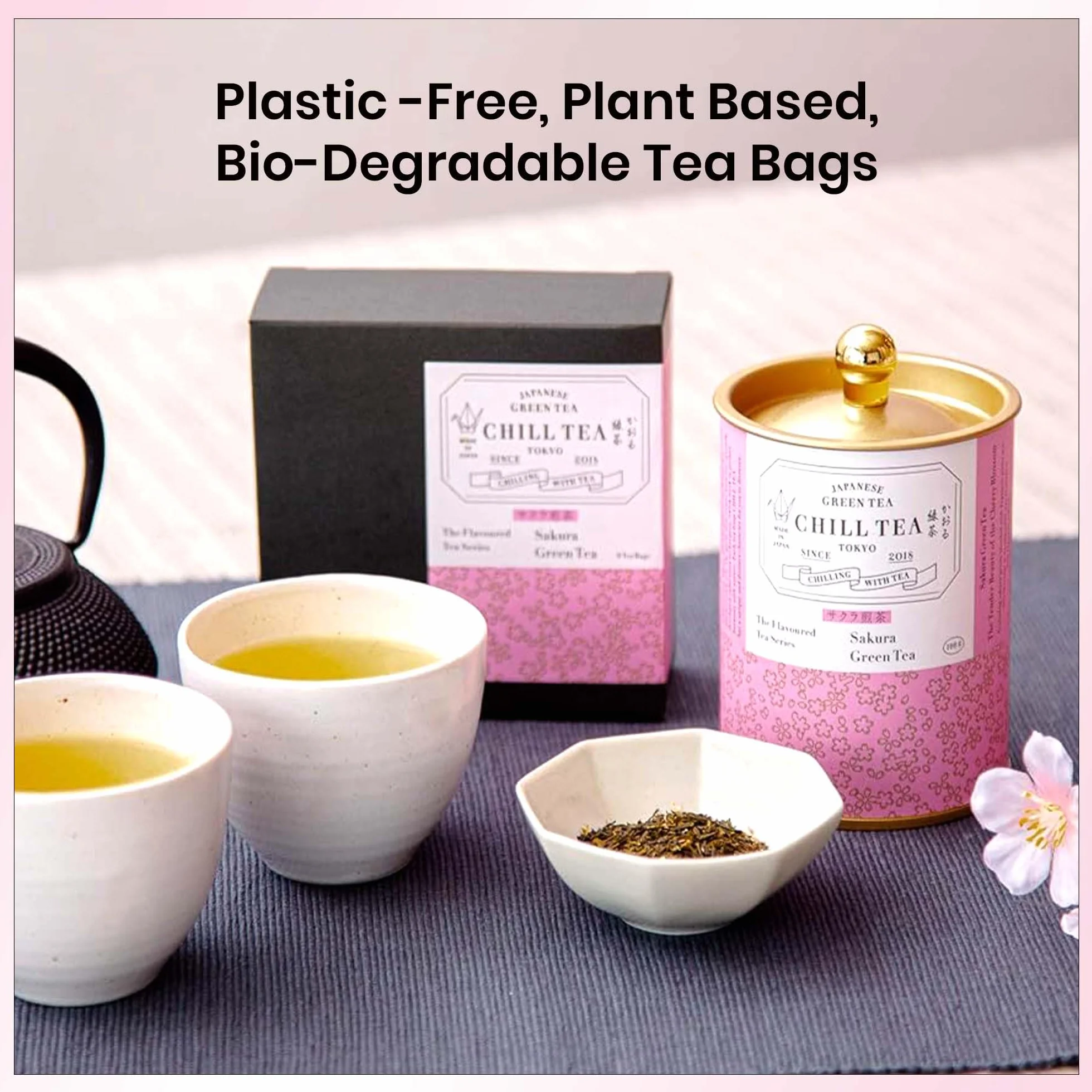 Herbata wiśniowa Sakura od CHILL TEA Tokio - 100% japońska herbata z kwiatów wiśni - bez plastikowych torebek - Pełny, owocowy, kwiatowy smak (8 torebek)