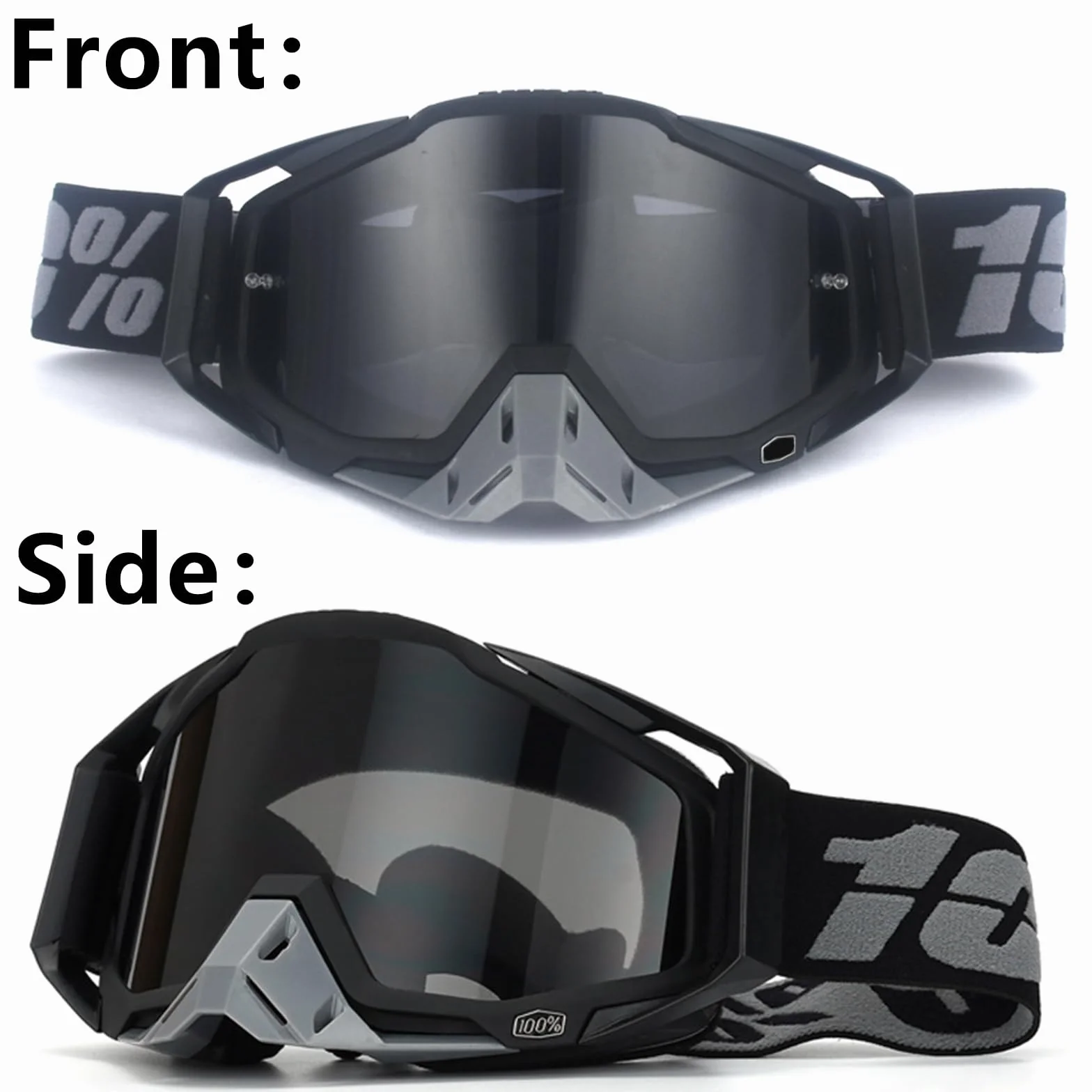 Okulary motocrossowe, wiatroszczelne, pyłoszczelne okulary motocrossowe, gogle narciarskie, okulary do jazdy na rowerze i jazdy na rowerze, ATV, UTV, kolor szary/szary
