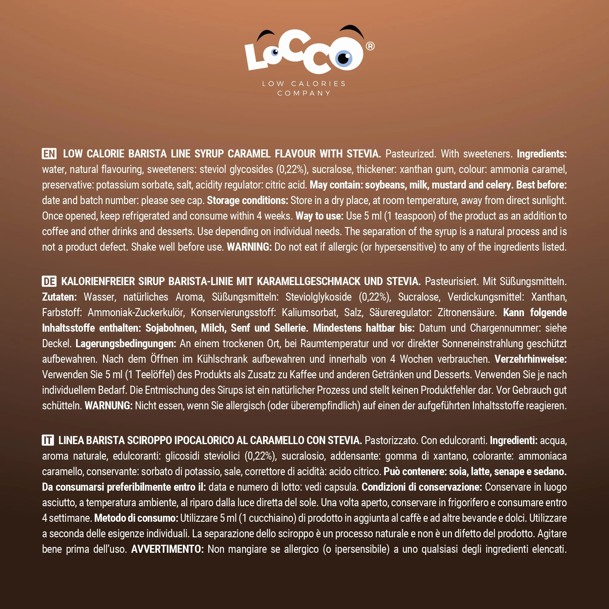LoCCo Syrop Barista do Kawy ze Stewią Karmelowy 1L Zero Kalorii Bez Cukru Keto