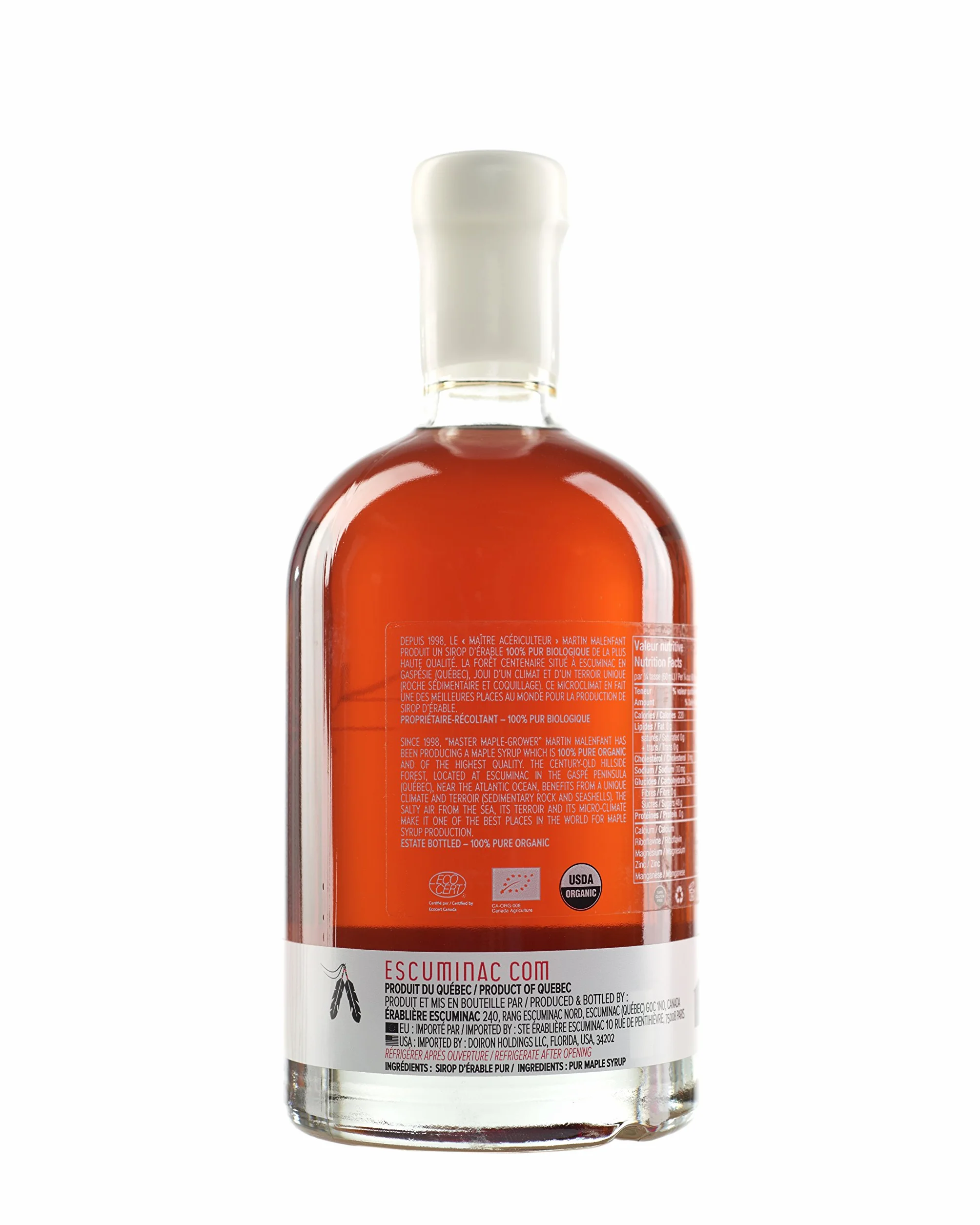 Escuminac Canadian Maple Syrup 16.9 Fl Oz Glass Bottle Gift Box Extra Rare Amber Rich Taste 100% Pure Organic