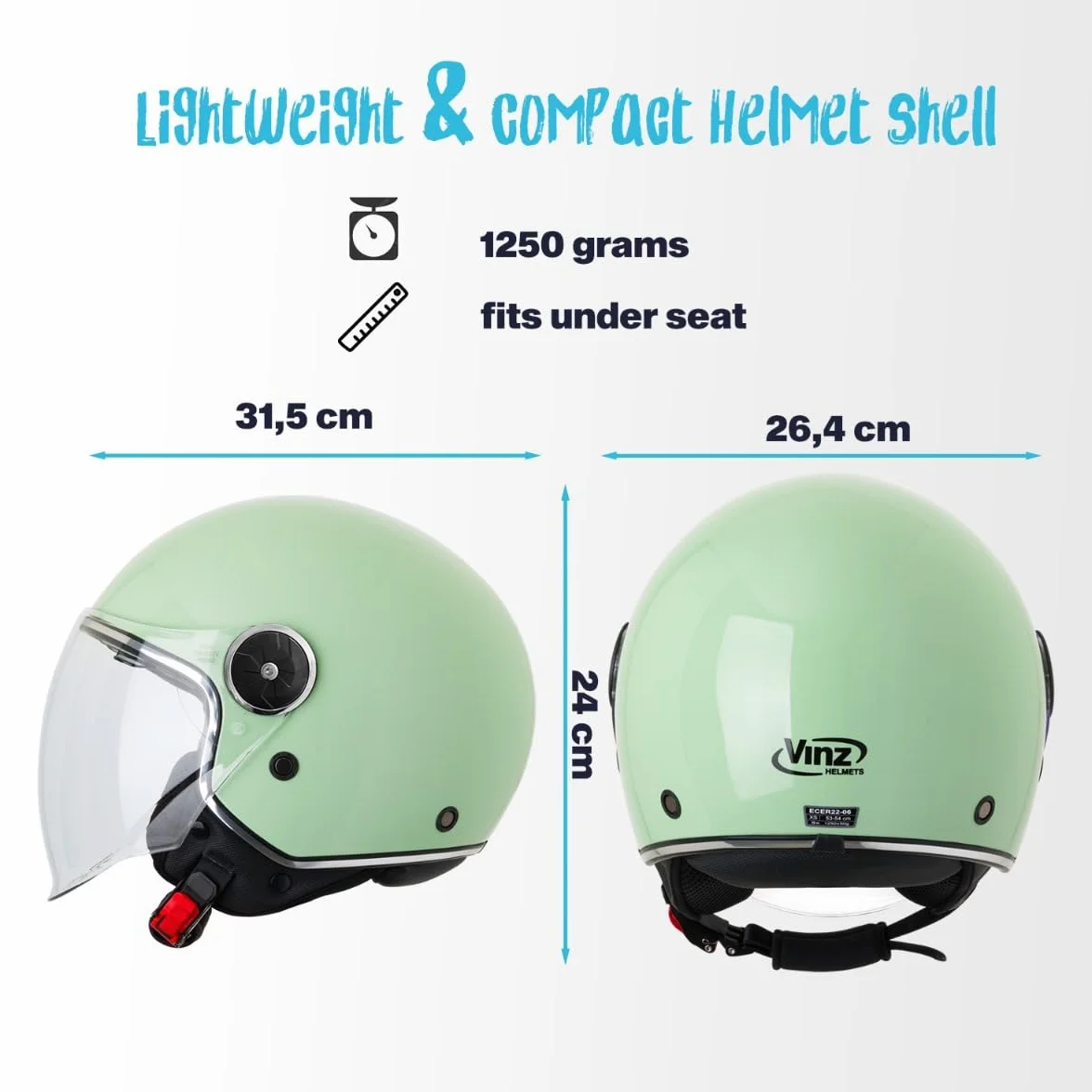 VINZ Pavia kask typu jet z podwójnym wizjerem, modny kask na skuter, rozmiar XS-XXL, kask typu jet z osłoną przeciwsłoneczną, certyfikat ECE 22.06
